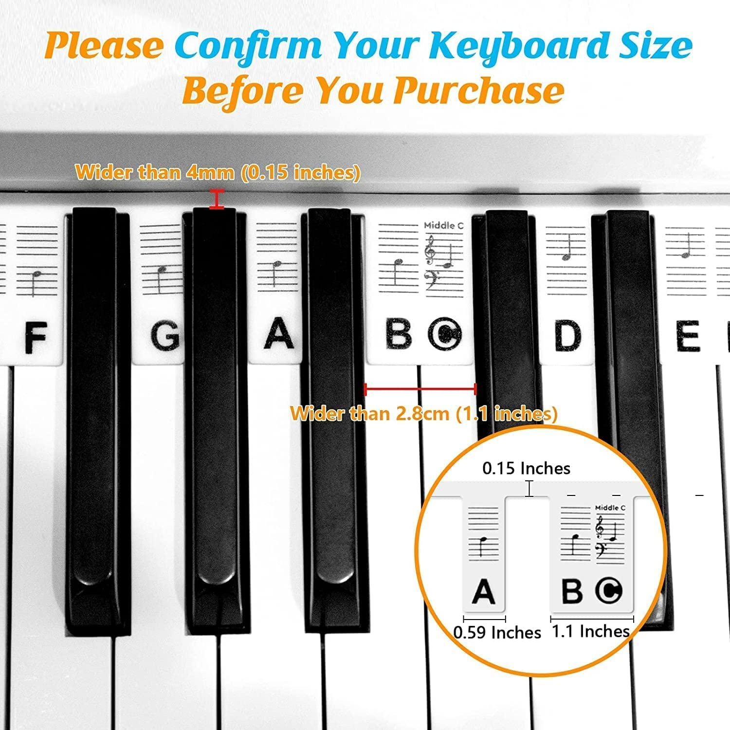 Piano Keyboard Stickers for 88 Key, Bold Large Full-Size Letter Piano Stickers for Learning, Removable and Reusable Silicone Piano Keyboard Letters, Notes Label for Beginners and Kids