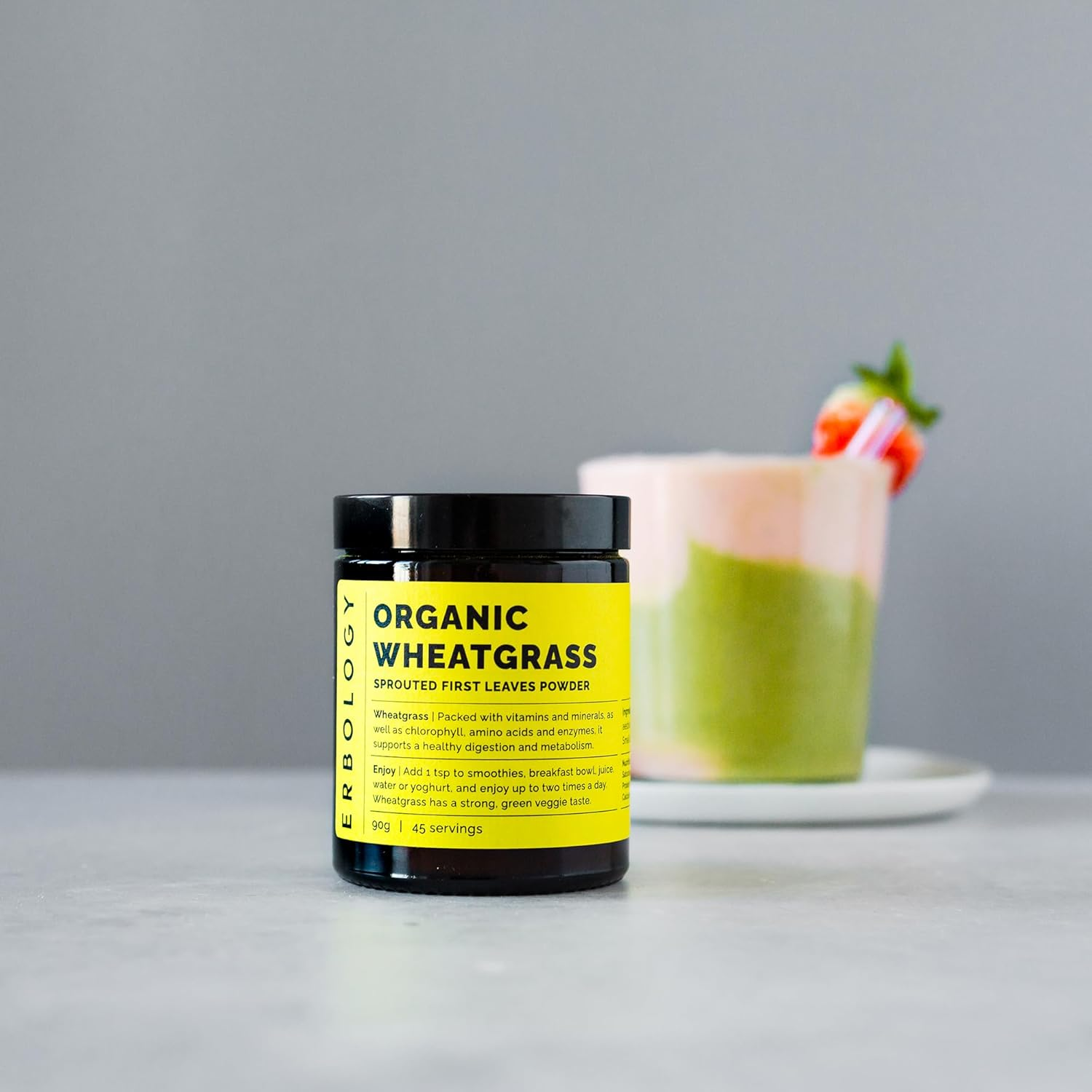 Erbology Organic Wheatgrass Powder 90G - 45 Servings - Body Cleansing and Gut Health Support - Rich in Chlorophyll and Iron - Sustainably Sourced in Europe - Small Batch - Vegan - Gmo-Free image number 4