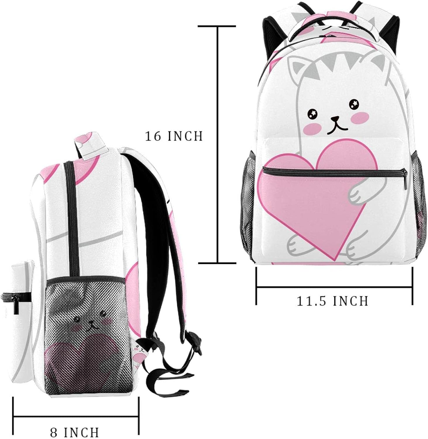 Cat Expressions with Heart Illustrations Backpack Students Shoulder Bags Travel Bag College School Tote Backpacks image number 4