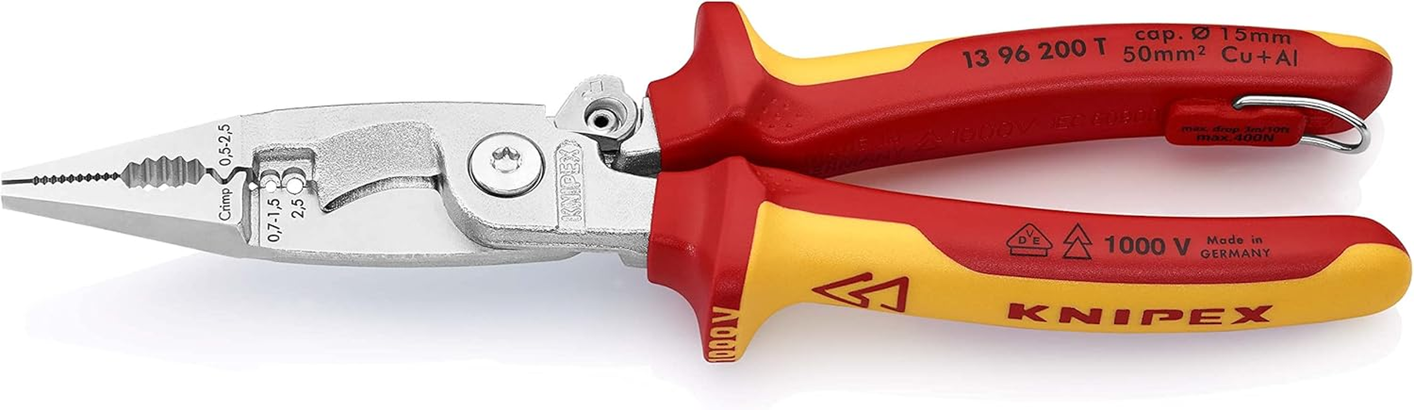 Knipex 13 96 200 T BK Tethered Electrical 1000V Plier, 200 Mm Length