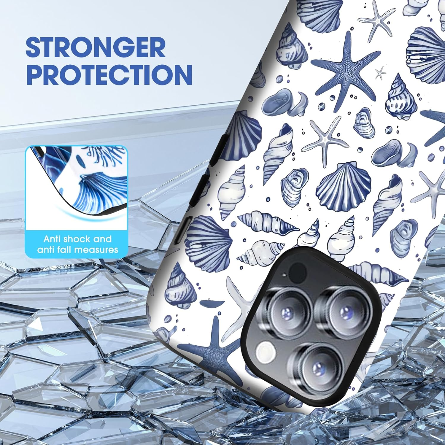 XUNQIAN Compatible for Iphone 13 Case, Coastal Beach Summer Blue Ocean Seashell Aesthetic Protective Phone Case (For Iphone 13), RUI-97A-A image number 3