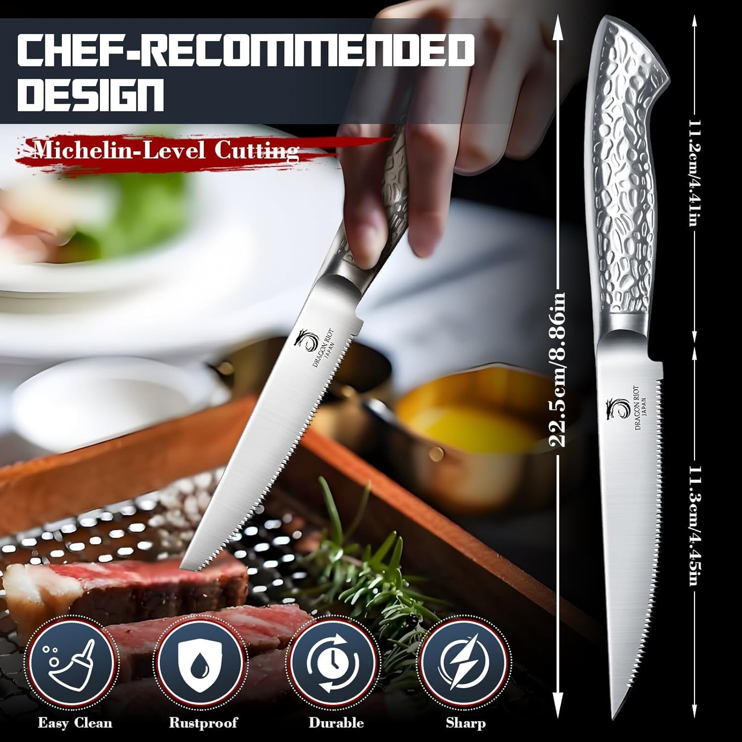 DRAGON RIOT Steak Knife Set 8-Piece Steak Cutlery with Sawtooth Blades Made of Japanese Stainless Steel, Dishwasher Safe Includes Storage Box image number 4