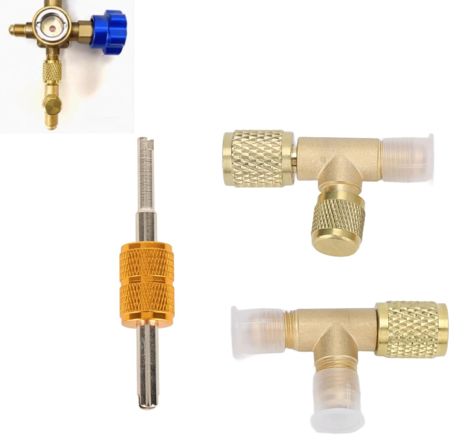 1/4In Valves Core Brass Tee Adapter, Quick Coupler Access Tee Fittings for Vacuum Gauge R22 R12 R134 Refrigerant, 1/4In SAE Adapter, Air Conditioning Line Repair Tool image number 2