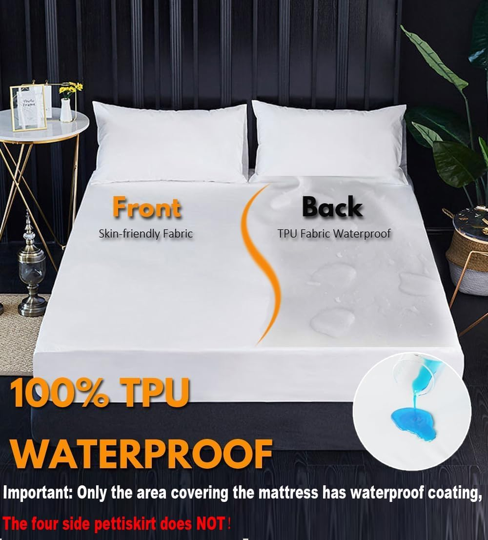Waterproof Mattress Protector,H HOME-MART Deep Pocket Queen Size Fitted Sheet,Stretch to 46CM Fitted Deep Pocket,Premium Waterproof Mattress Protector, Soft Mattress Pad Cover(White, King) image number 4