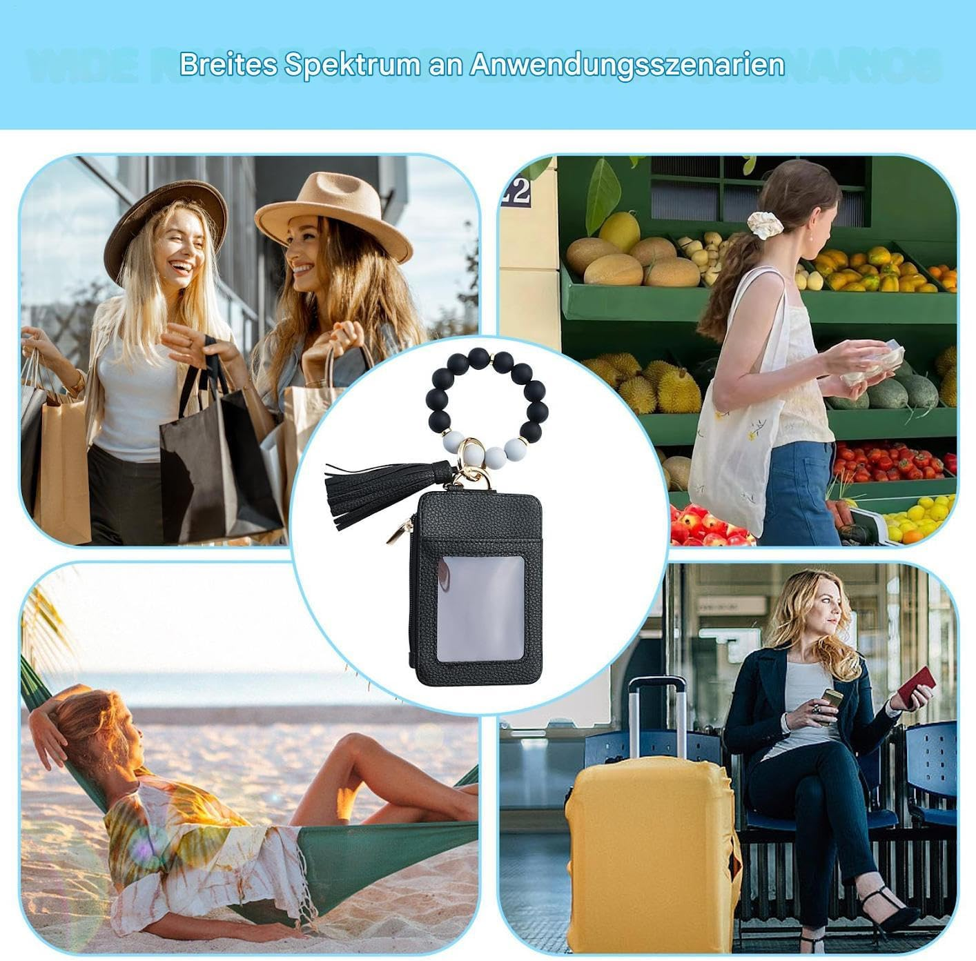 Davivian Key Chain Bracelet Purse - Pearl Tassel Keychain Purse - Card Case for Women | Party Date Birthday Holiday Holiday Shopping Travel, Black, Siehe Beschreibung, See Description - Khaki image number 5