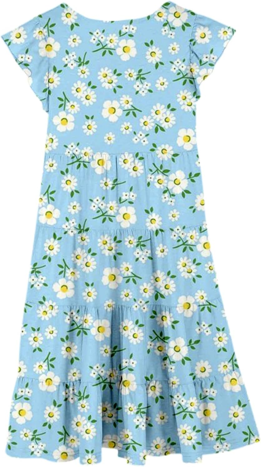 Summer Dresses Girls Casual Dresses Beach Dress Teenager Knee-Length Girls Dresses Casual Midi Dress Short Sleeve Party Dress Princess Dress Children'S Dress 6-15 Years image number 2