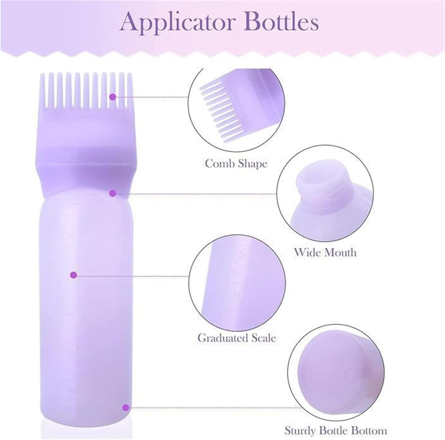 Root Comb Applicator Bottle 6Oz Hair Dye Applicator Brush Comb Dispenser Comb Bottle Root Comb Dye Bottle Hair Color Applicator Bottle 3 Pack for Hair Root Comb Color with Measurements image number 2