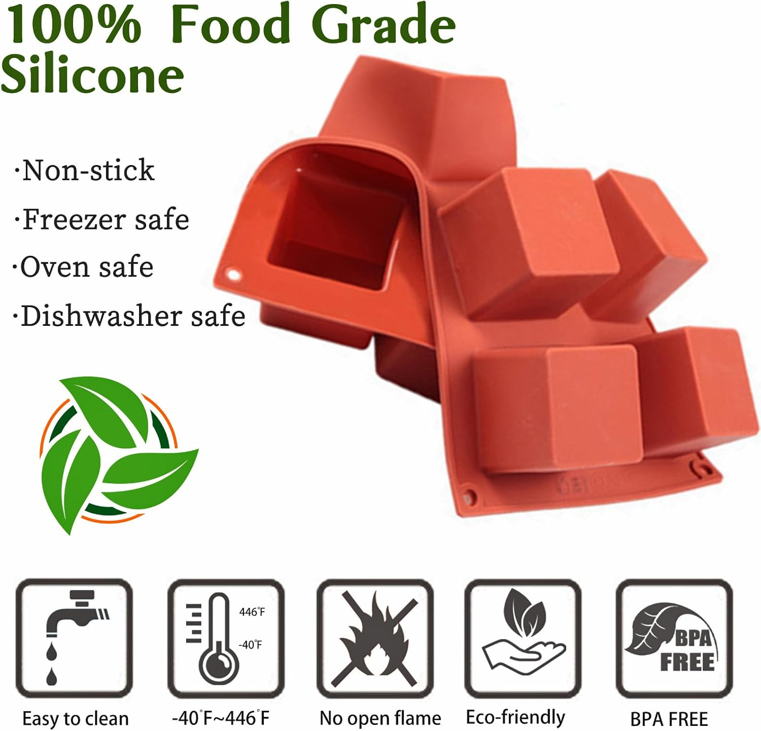 JOERSH Cube Cake Silicone Mold | 2" X 2" X 2" 3D Square Mousse Cake Baking Mold, French Dessert Molds for Chocolate Brownie Bites, Pastry, Jello, Ice Cream Cube, 8-Cavity image number 6