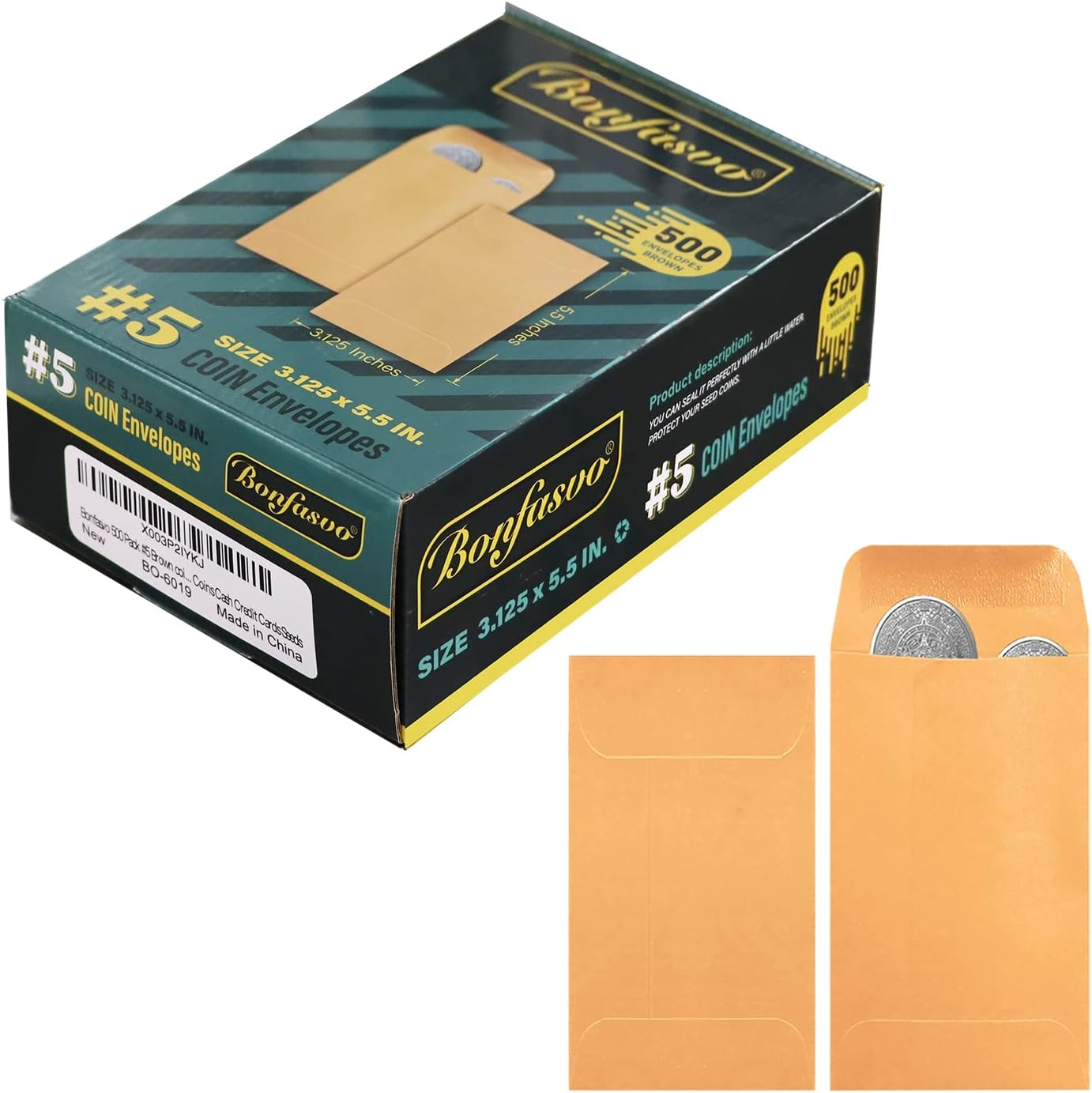 200 Pack #5 Kraft Coin Envelope 3.125 X 5.5 Inches Kraft Envelopes Classic Small Parts Envelopes with Self Adhesive Gummed Flap for Coins Cash Credit Cards Seeds
