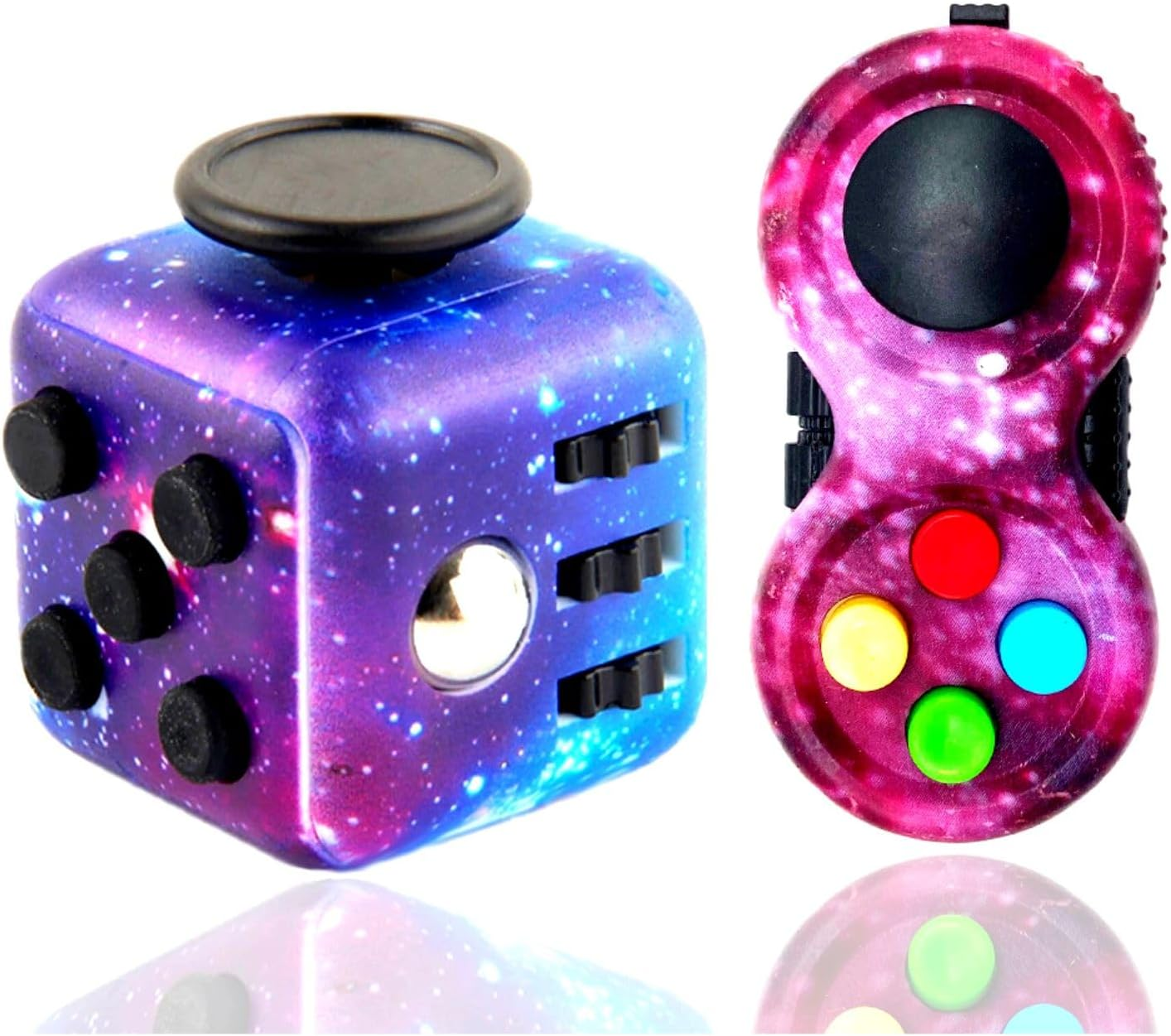 2 X Anti-Stress Cube Toy, Fidget Toy Cube, Fidget Pad Controller for Stress Relief for Nervousness for ADD, ADHD, Autism, Teenagers, Children, Adults (Galaxy) image number 2