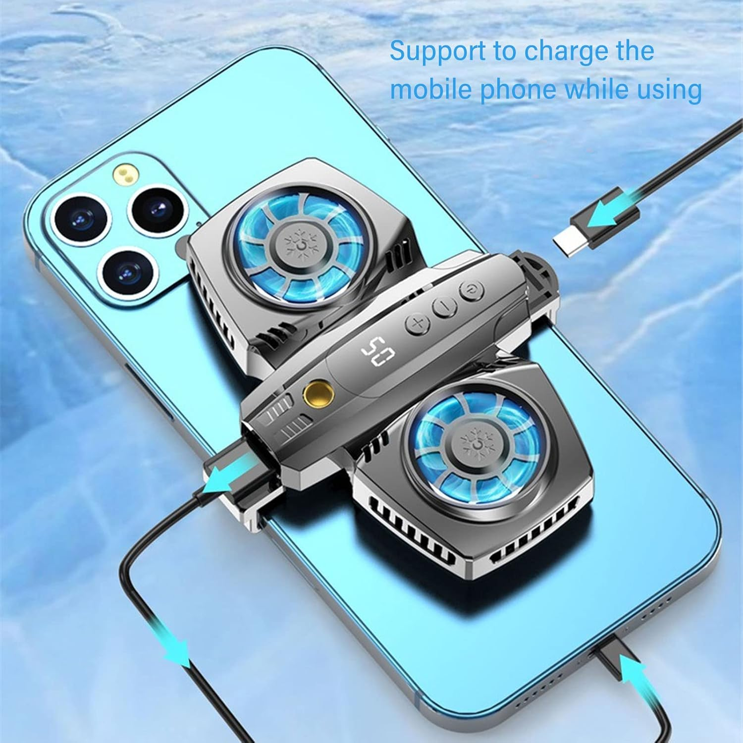Phone Cooler Dual-Core Semiconductor Cooling Cell Phone Cooling Fan with Low-Noise Turbine, for 2.6-3.5In Phones