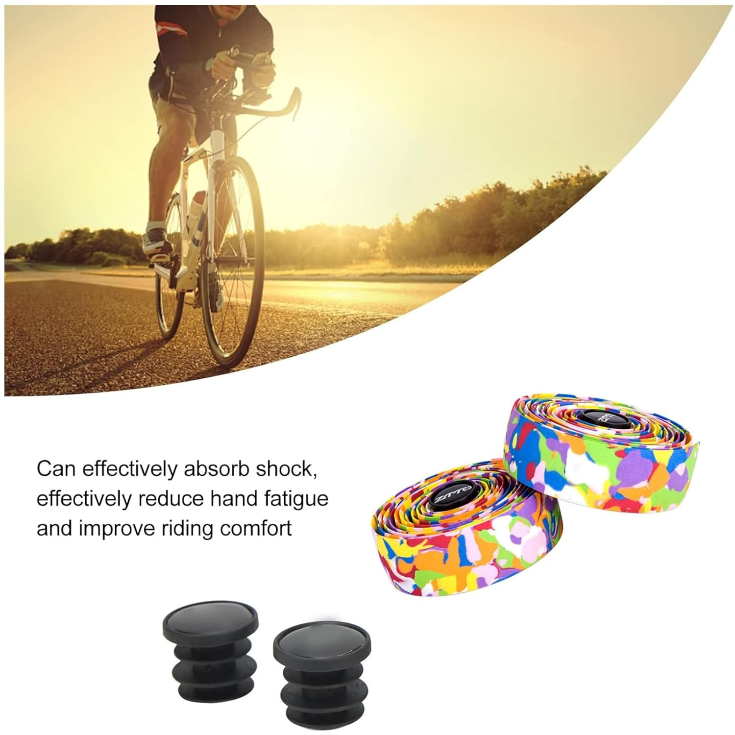 Bicycle Handlebar Strap, Super Soft Non-Slip Absorption Road Bike Bicycle Synthetic Sponge Color Bicycle Handlebar Strap -2 Plugs image number 5