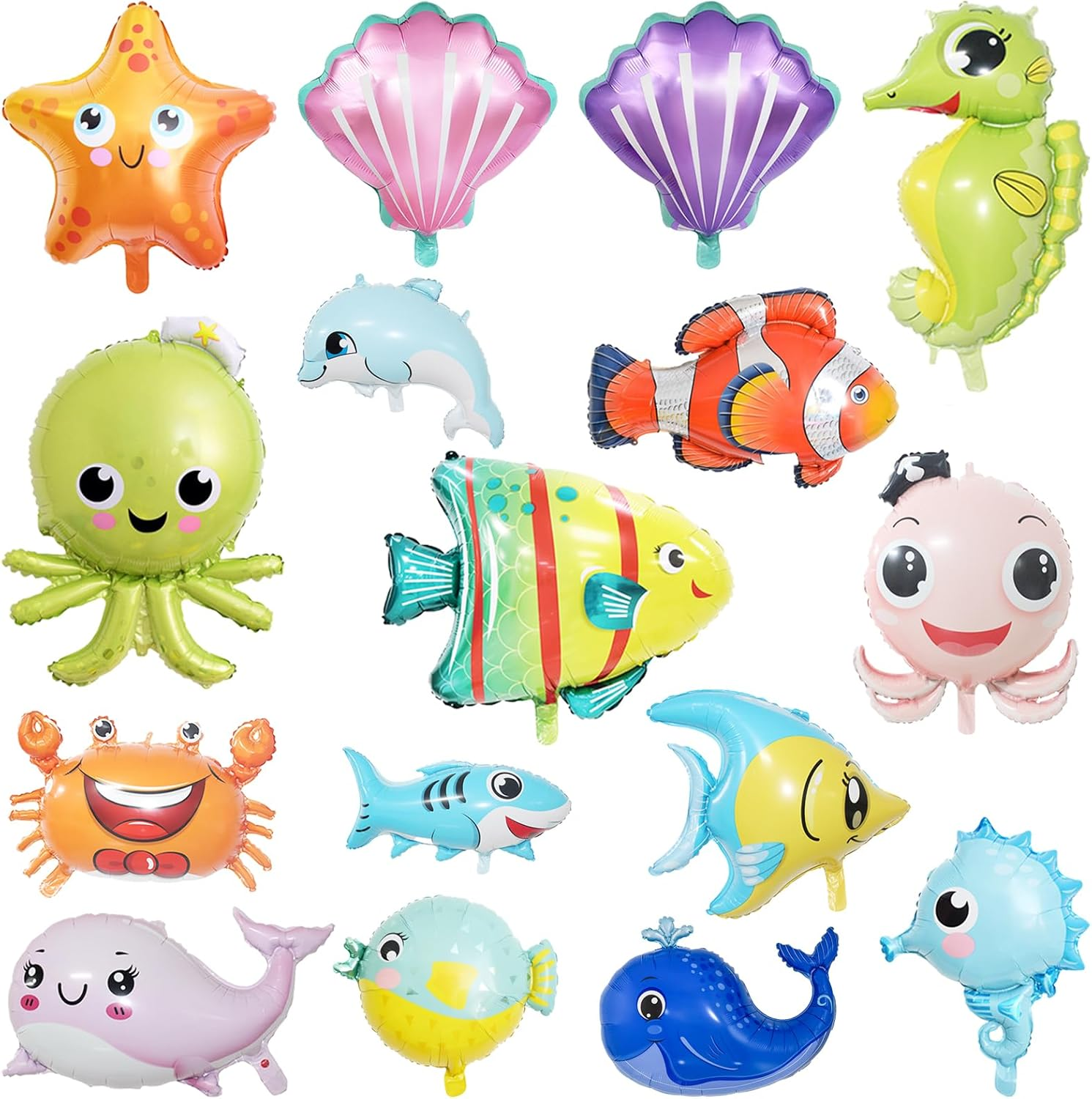 16Pcs under the Sea Party Decorations, KUAOOAUK Large Ocean Themed Party Decorations, Starfish Seahorse Shark Crab Foil Balloons, Sea Animal Balloons for Kids Baby Shower Birthday Party image number 2
