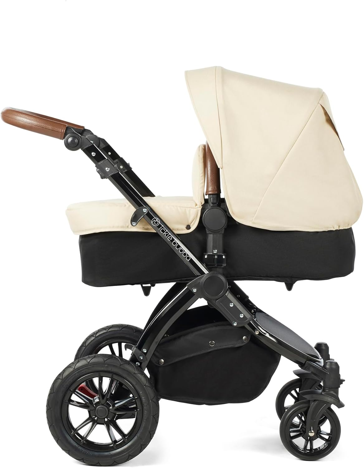 Ickle Bubba Stomp All-In-One 4-Wheel Pram Bundle with Carrycot, Pushchair and Accessories (Black/Sand/Tan) Comfortable, Stylish and Travel Ready image number 2