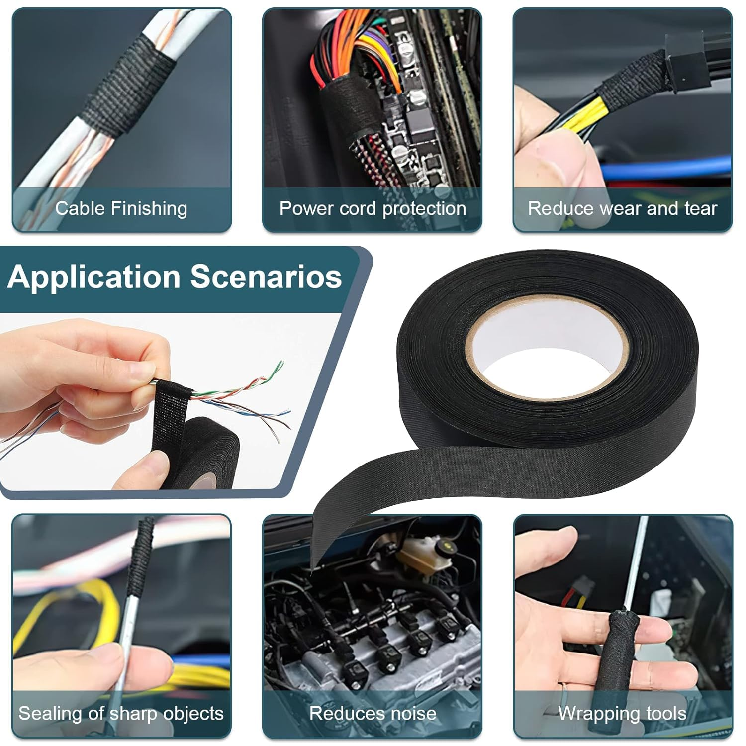 Automotive Wiring Harness Tape, 6Pcs Automotive Wire Wrap Harness Loom Wrap Car Wiring Wire Cable Loom Tape image number 6