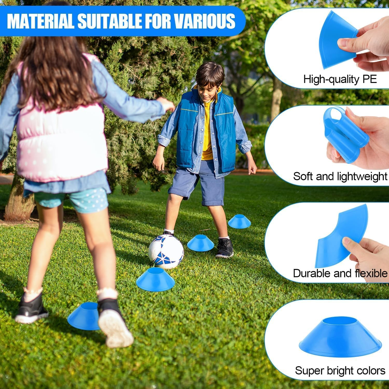 20Pcs Soccer Markers Disc with Net Bag, Portable Lightweight Agility Field Soccer Training Cones, Football Training Agility Markers Cone, Soccer Cones Discs with Mesh Bag for Sports Training, Blue