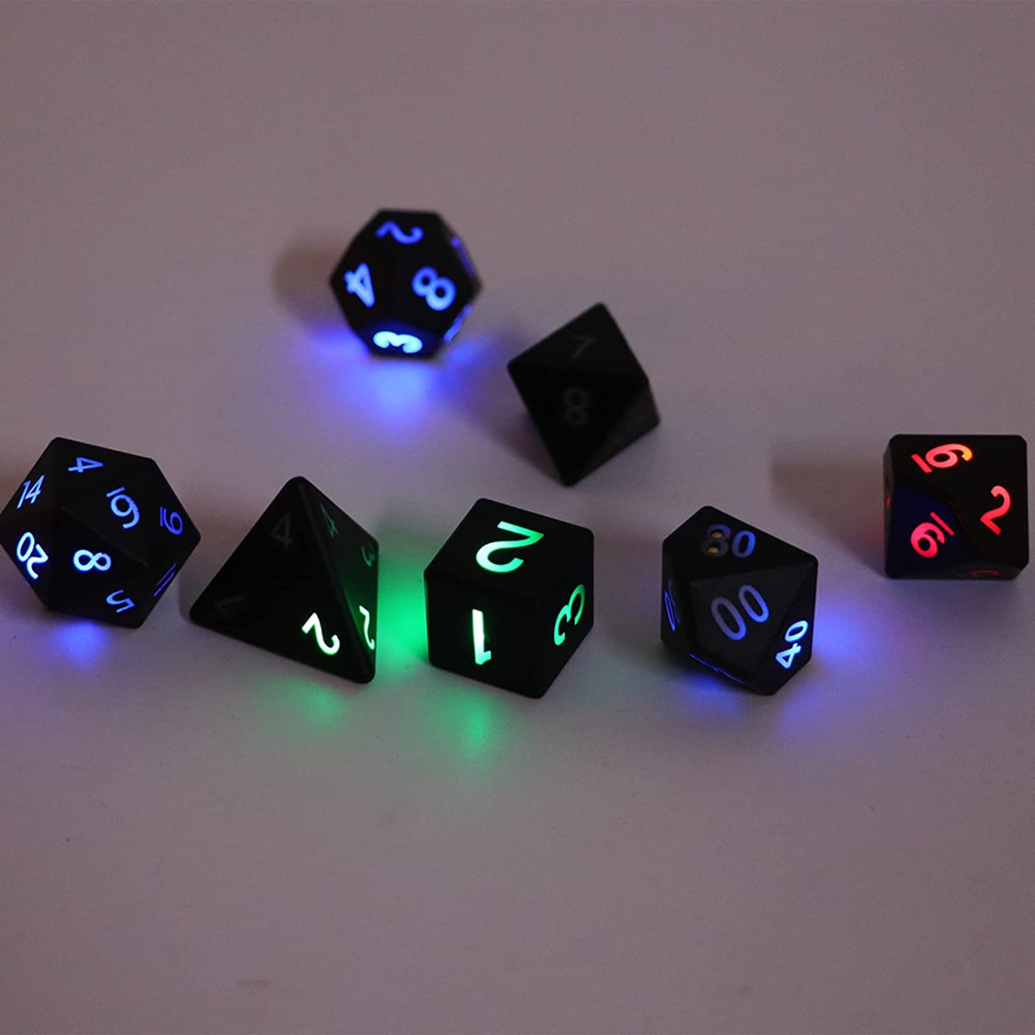 DND Rechargeable LED Light up Dice Set with Charging Box - 7 PCS Electronic Polyhedral Dice for Dungeons and Dragons, Tabletop Games, D&D, MTG, Pathfinder, RPG - Glowing image number 5