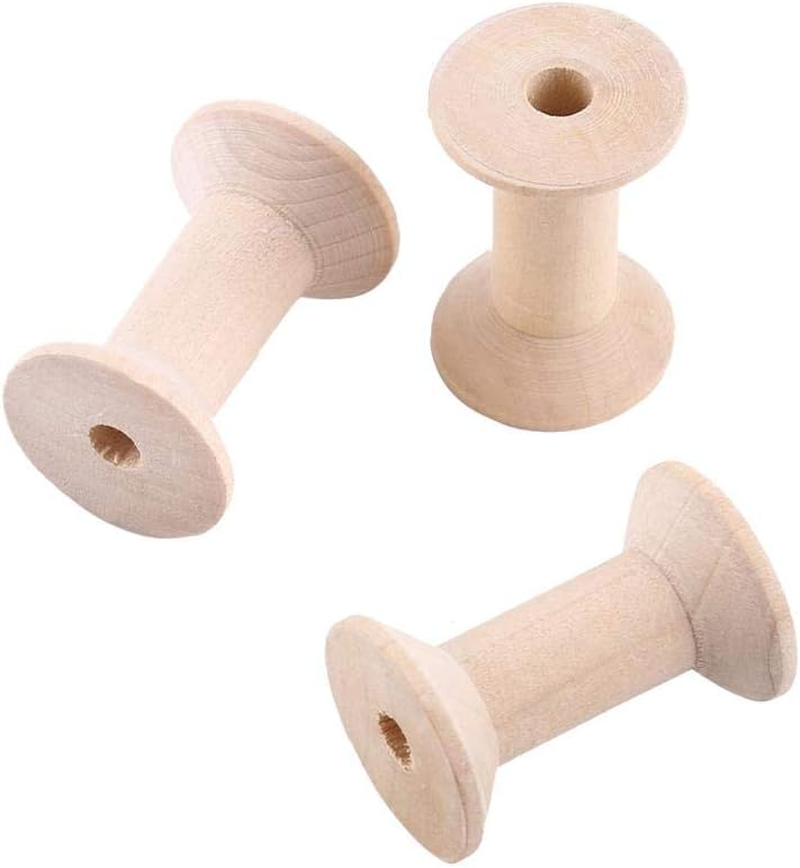 10Pcs Wooden Empty Spool 47Mm X31Mm Empty Thread Spools Wire Weaving Bobbins image number 5