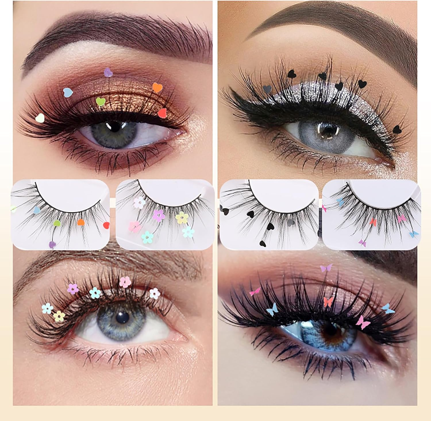 False Eyelashes Set, Beaufairy 4 Pairs 7D Mink False Natural Reusable Sequins Artificial Eyelashes, Easy to Wear, DIY Eyelash Extension Kit for Christmas Show Stage, Party, Date image number 4