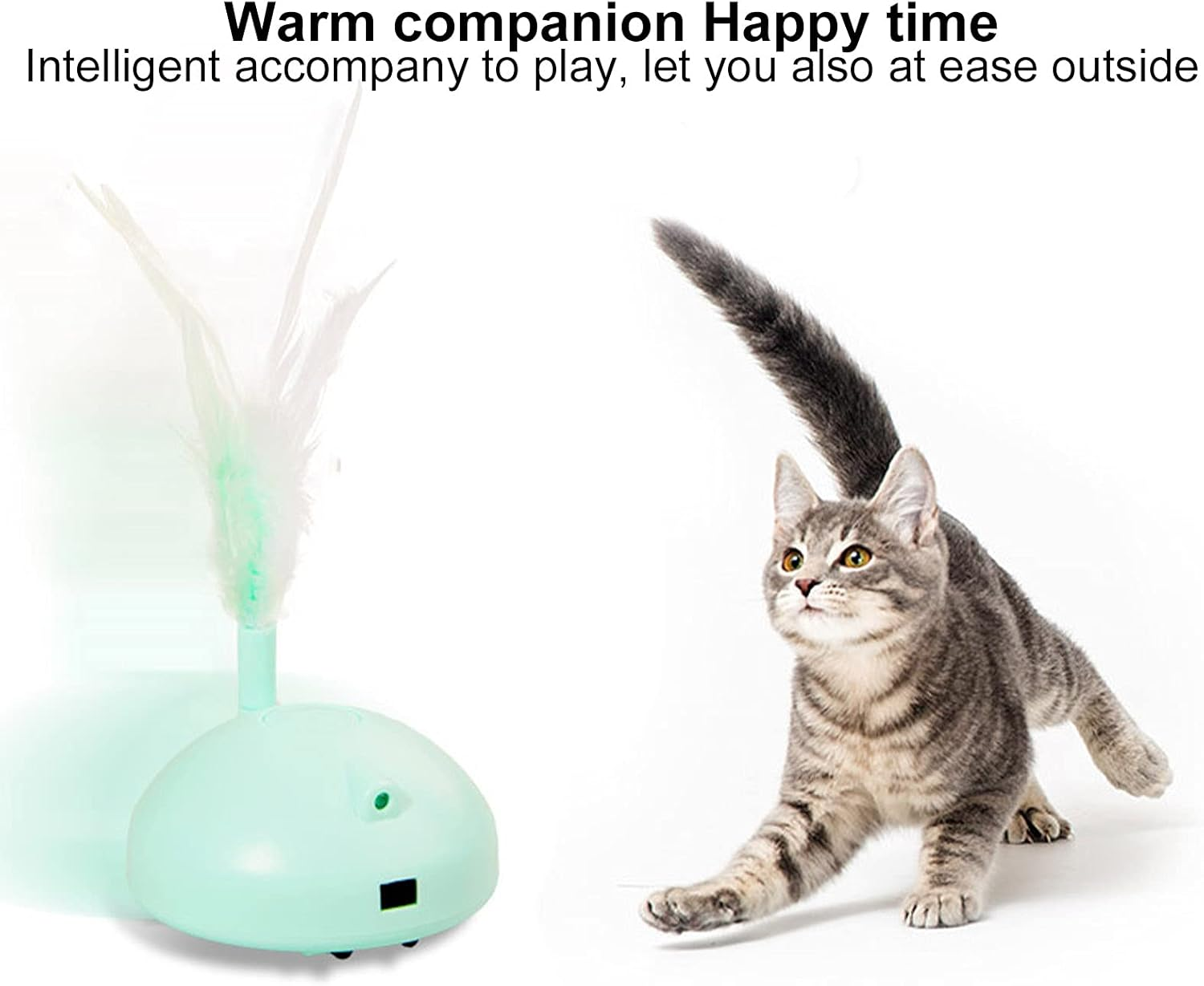 USB Charged Electric Teaser Sphere with Feather,Engaging Cat Play Turntable with Interactive Flash and Movement Perfect for Indoor Cats and Kittens image number 3