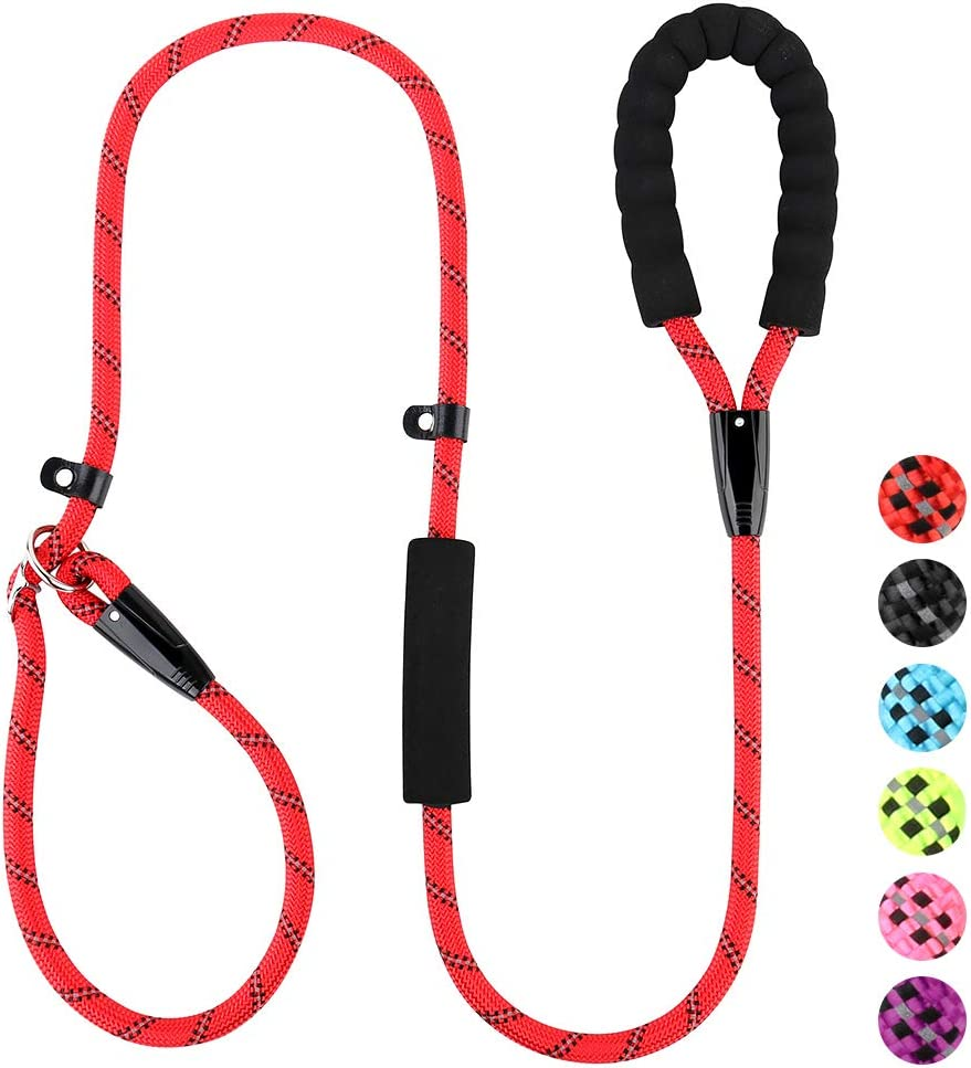 PLUTUS PET Slip Lead Dog Leash - Anti-Choking with Traffic Padded Two Handles, Reflective Strong Sturdy Heavy Duty Rope, 6FT Training for Medium Large Dogs, 6' Black