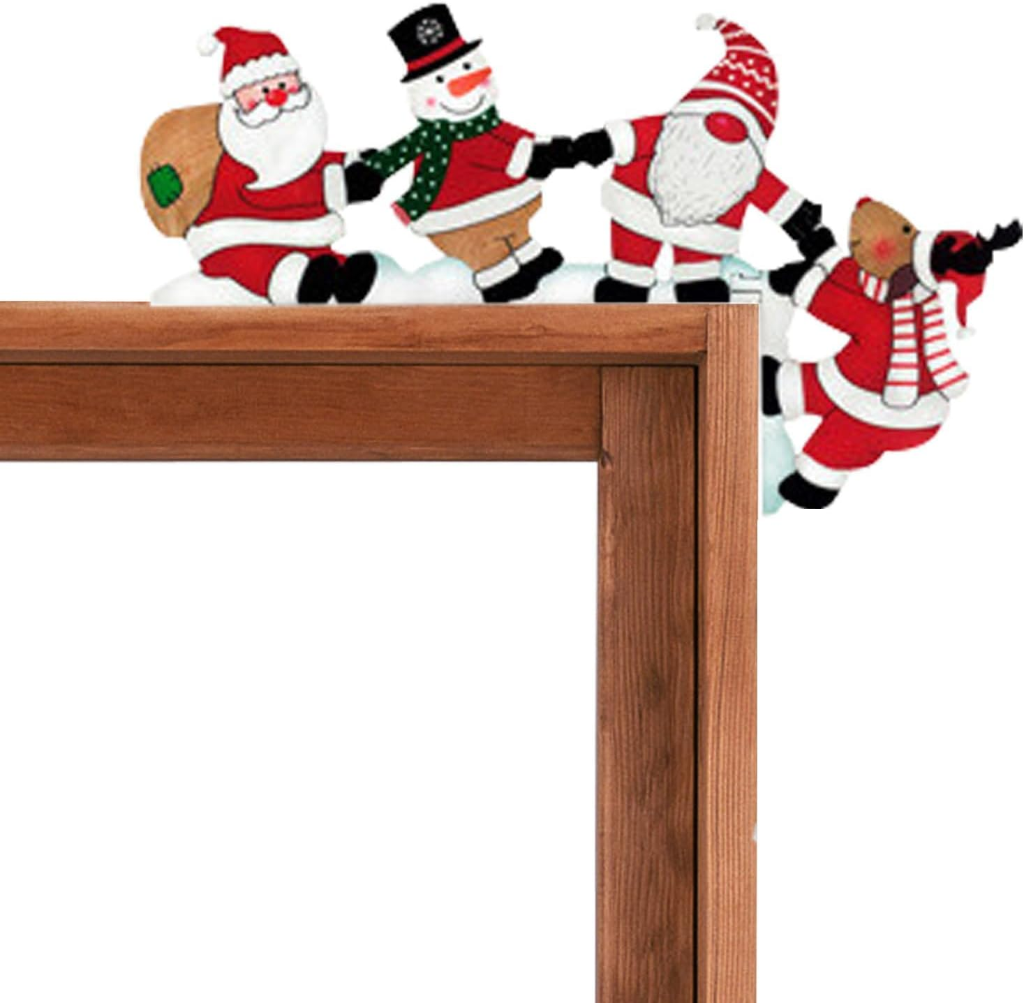 Christmas Door Topper Door Frame Decoration Corner Decor Elk Pulling Santa Claus Wooden Christmas Decorations for Home Wall Cabinet Shelf Holiday Home Frame Ornament (Reindeer)