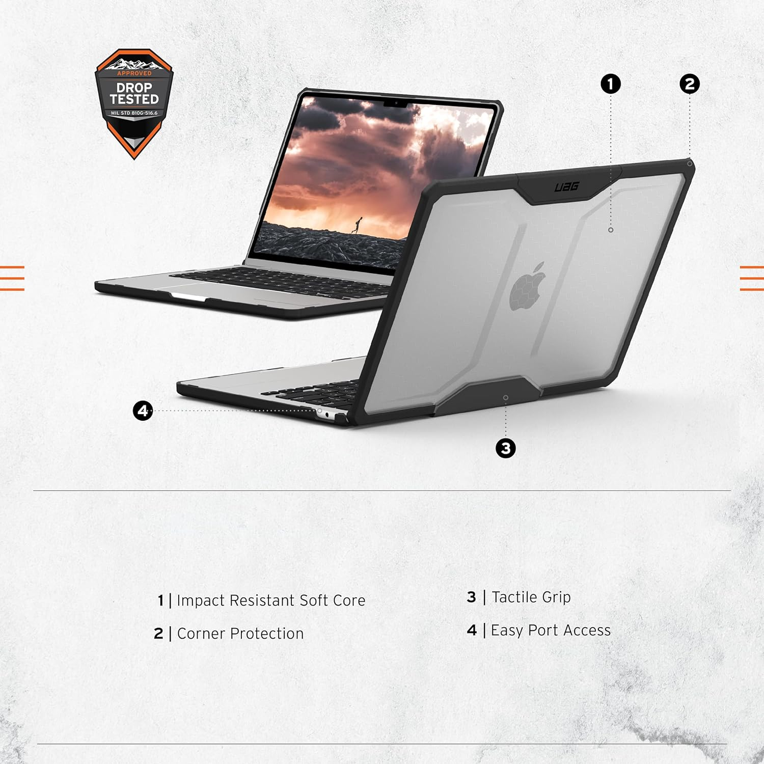 Urban Armor Gear Plyo Case for Apple Macbook Air 13 Inch (M2-2022) Case [US Military Standard Drop Proof Protective Case, Free Access to All Ports] Ice/Black (Transparent) image number 3