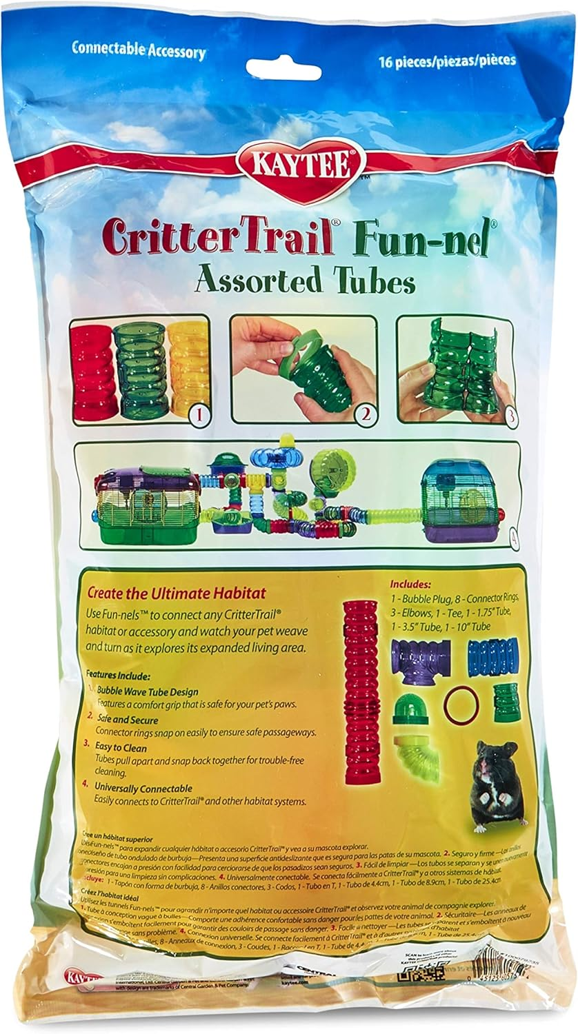 Kaytee Critter Trail Funnel Connectable Colour Tubes, 16 Pieces, Fits All Critter Trail Habitats