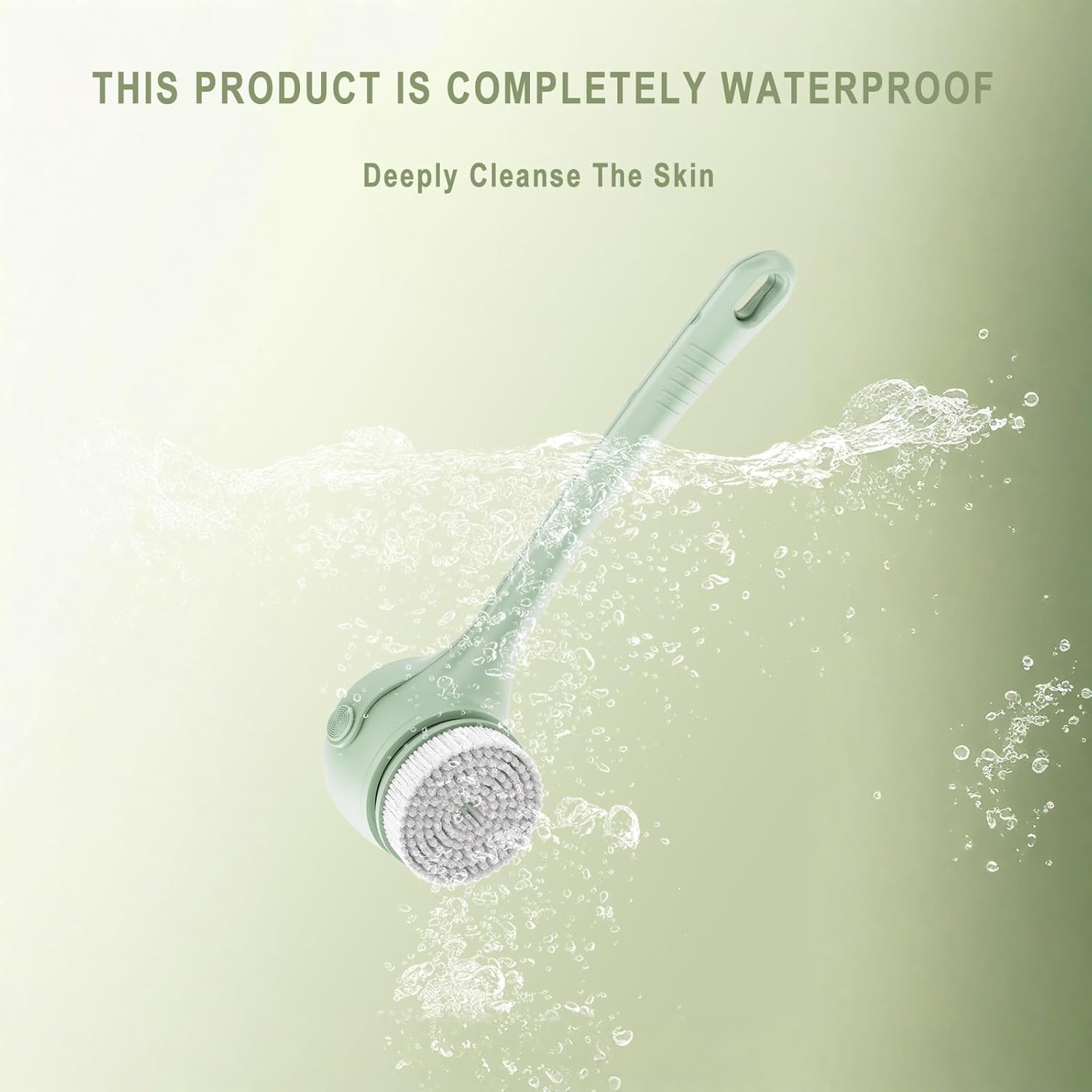 YOJAWE Electric Back Scrubber for Shower &ndash; 2 Handles & 4 Detachable Heads, Deep Cleansing Body Brush, Perfect for All Skin Types(Green) image number 5