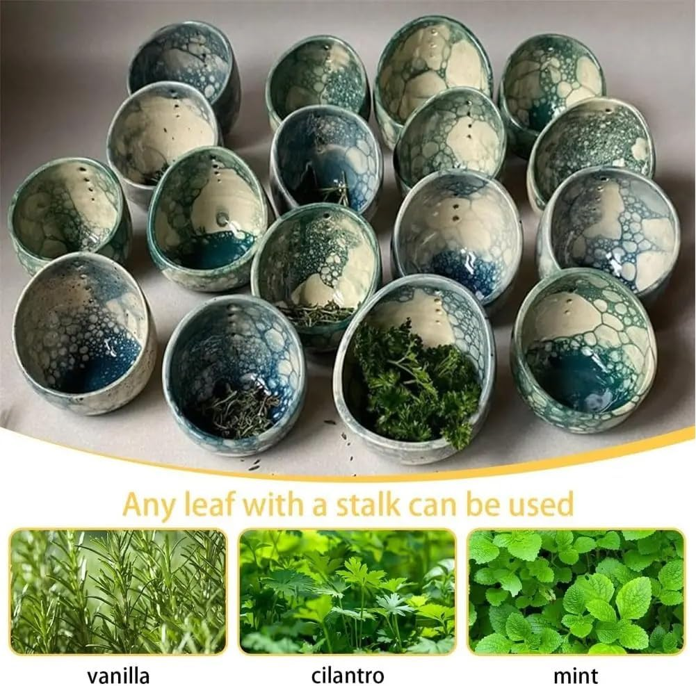 Herb Stripper Bowl, Herb Tool Stripper Bowls, Multipurpose Pottery Herbs Stripper Quick Separating Leaves and Stems, Kitchen Gadgets for Salads Cooking and Meal Prep(Green Glaze) image number 4