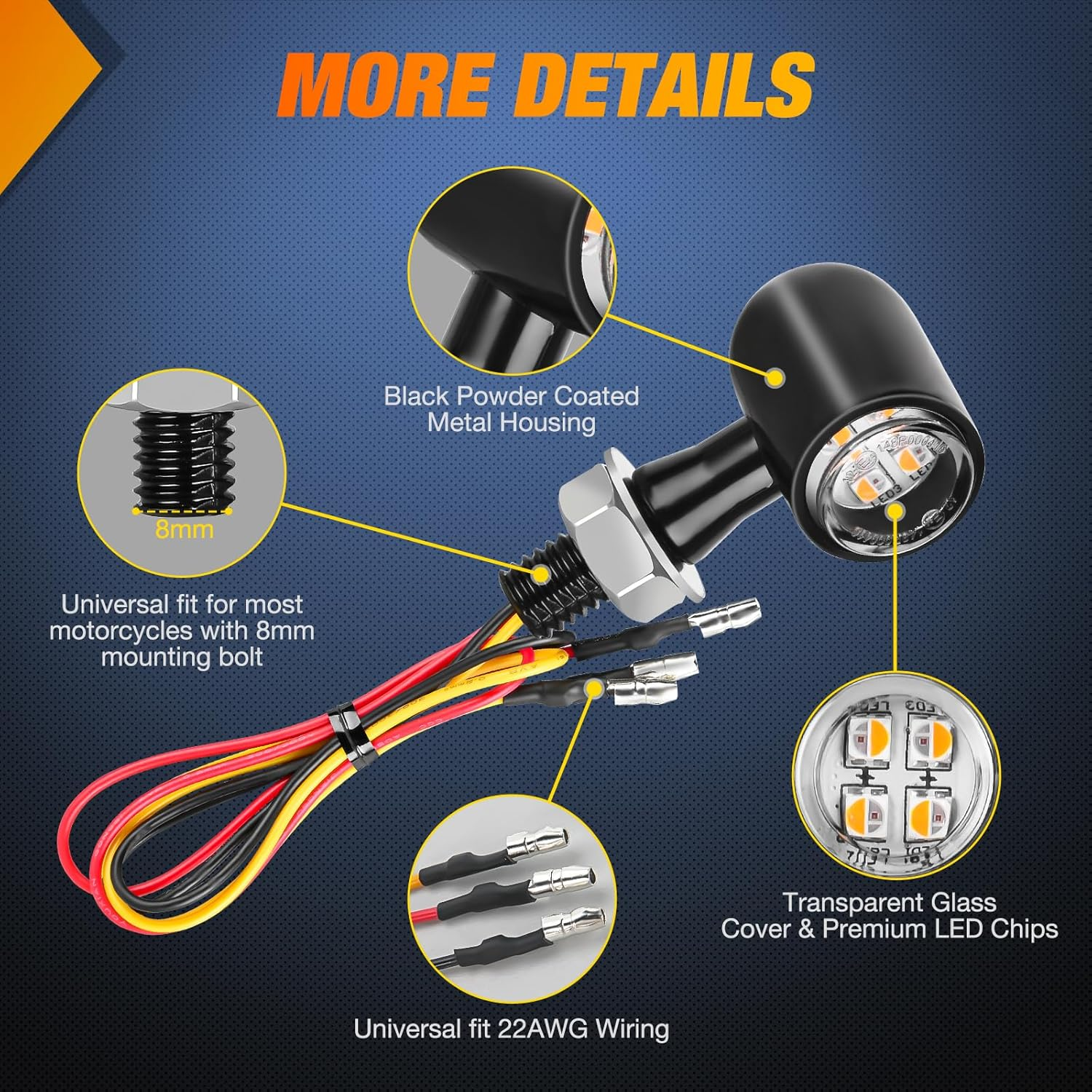 Nilight Motorcycle Rear LED Turn Signals Brake Tail Light Red Yellow Beam Mini Size Blinkers Compatible with Harley Honda Kawasaki Suzuki Triumph Yamaha Cruiser image number 5