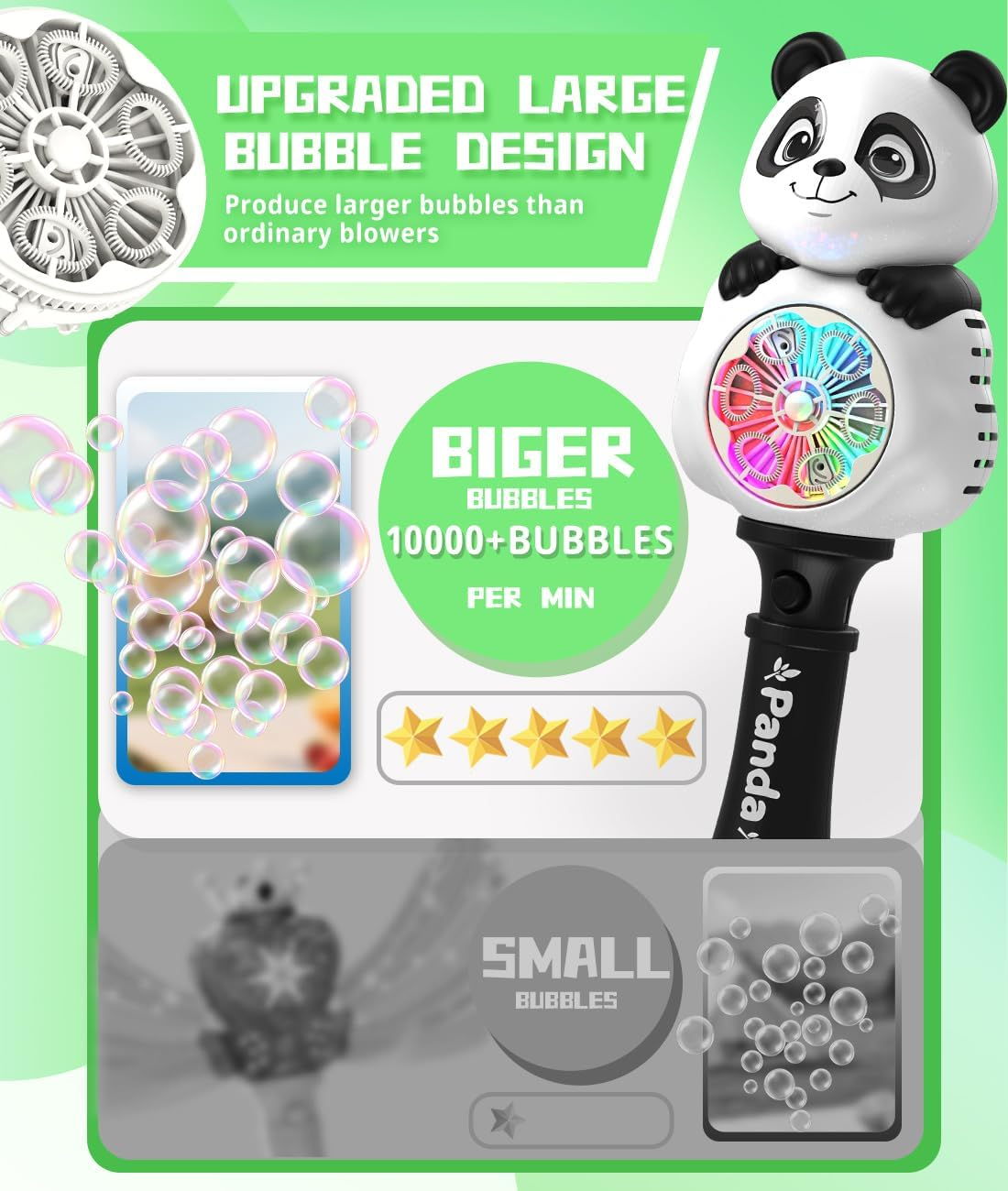 Rechargeable Bubble Machine - Bubble Wand for Kids with Colorful LED - Make Large Bubbles - Party Birthday Wedding Outdoor Toys Gifts for Toddlers Ages 3+ image number 4