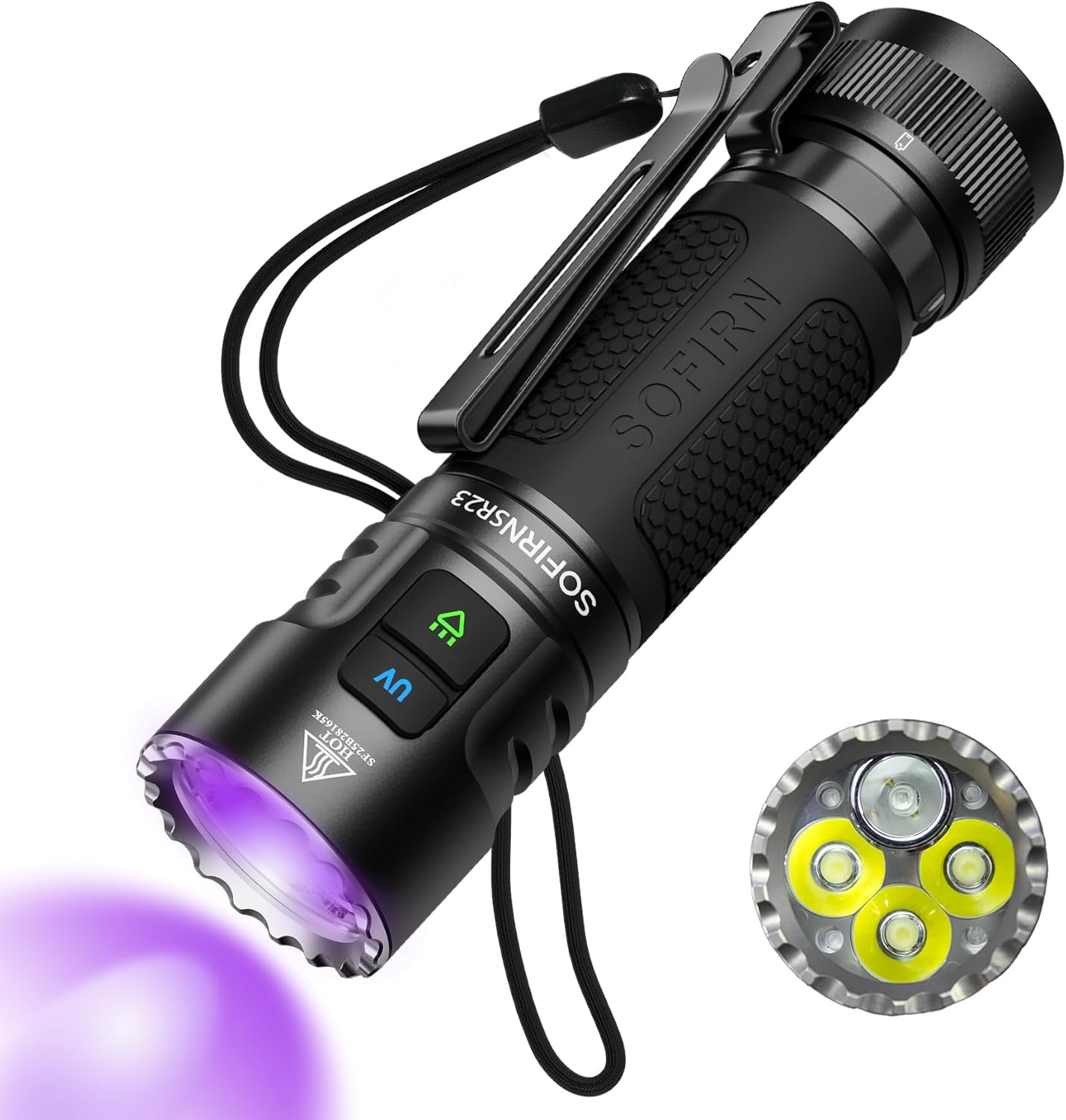 Sofirn SR23 Torch USB C Rechargeable, 3300 Lumens Bright LED Flashlight with UV Light, High Lumens Portable Handheld Dual Sources Pocket Light for Outdoor, Checking, Working, Emergency image number 5