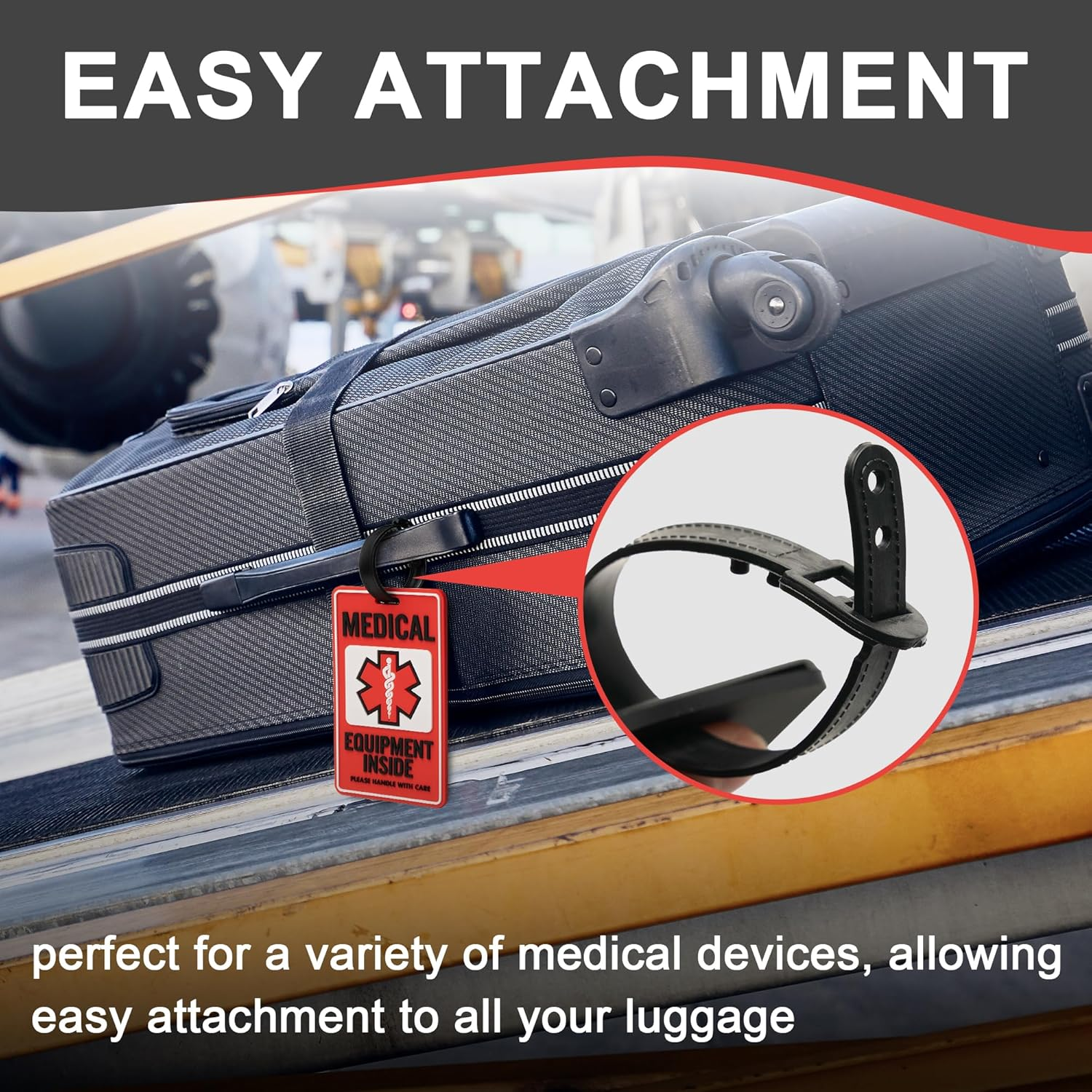 Medical Equipment Luggage Tag for CPAP/BIPAP Red 1Pk Multi Functional Medical Device Luggage Medical ID Alert Tag for Carry on & Supply Bag Travel Supplies Bag Tag image number 1