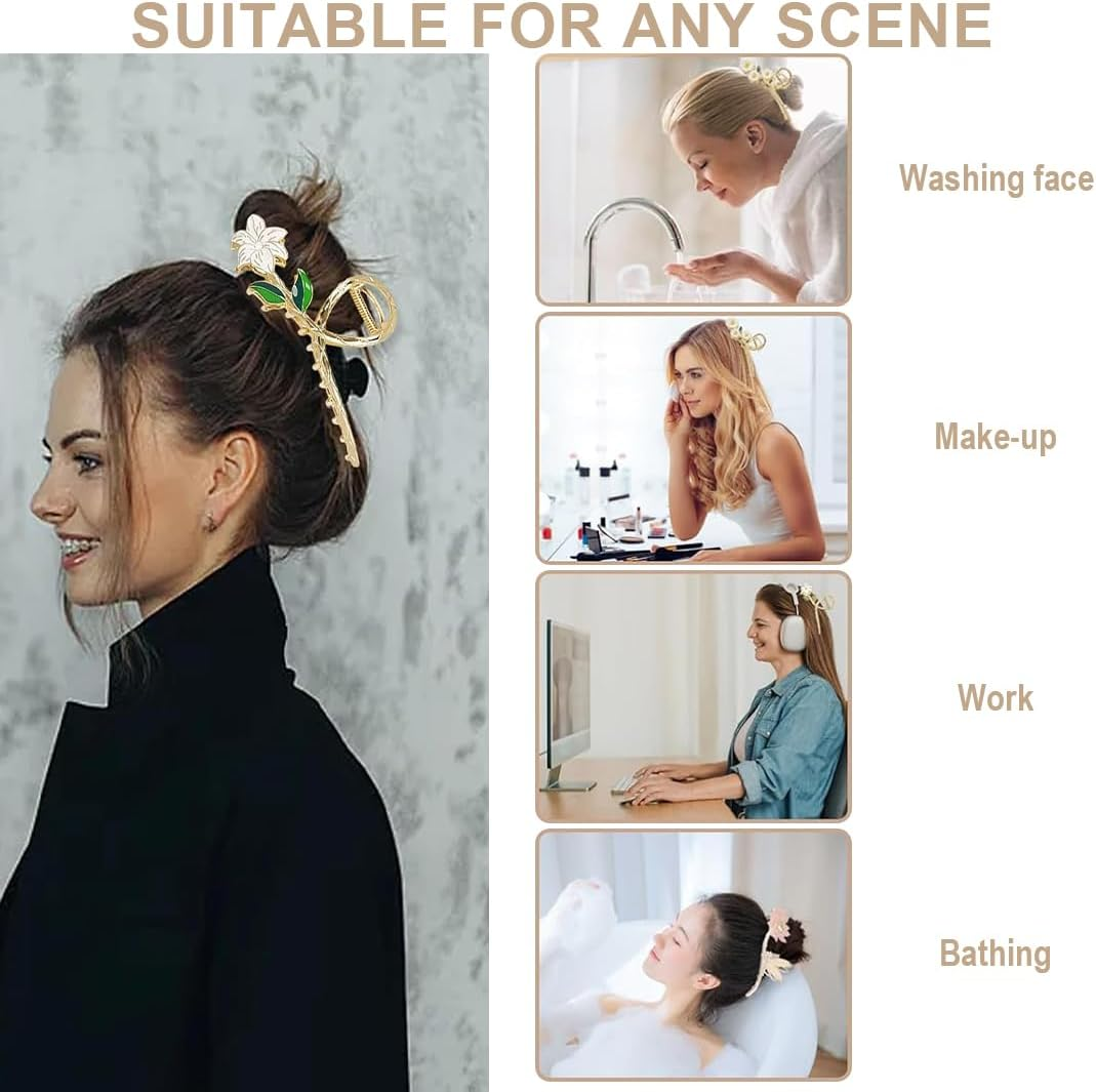 Bangbobi Set of 3 Flower Hair Clips for Women - Large Hair Clip for Thin and Thick Hair - Vibrant Hair Clip Flower Suitable for Any Occasion image number 3