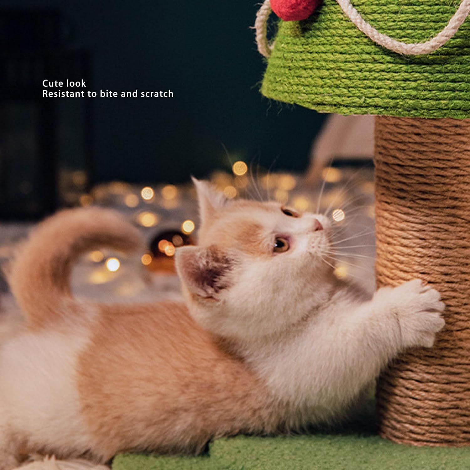 Cute Sisal Christmas Cat Tree Tower and Scratching Post - Kitten Nail File Scratcher and Toys for Indoor Cats image number 6