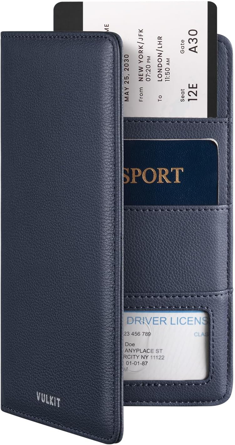 VULKIT Passport Wallet Premium Nappa Leather RFID Blocking Travel Wallet for Men & Women - Cf Black image number 2