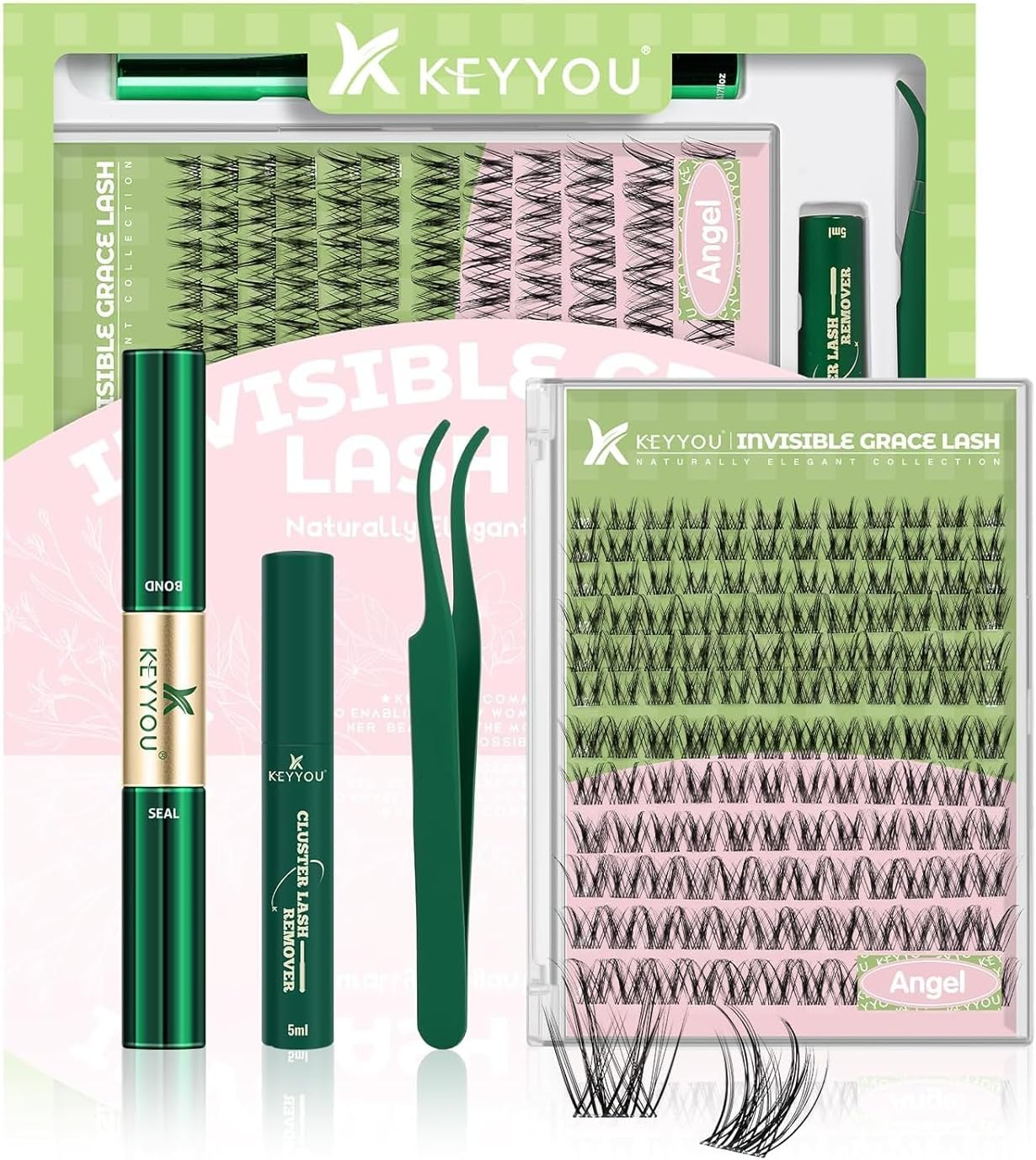 KEYYOU Fairy Lash Clusters Kit, Manga Eyelash Extension Kit at Home, D Curl, Wispy Natural Invisible Band Lash with Waterproof DIY, Fairy-D-8-16Mix, 144 Pcs