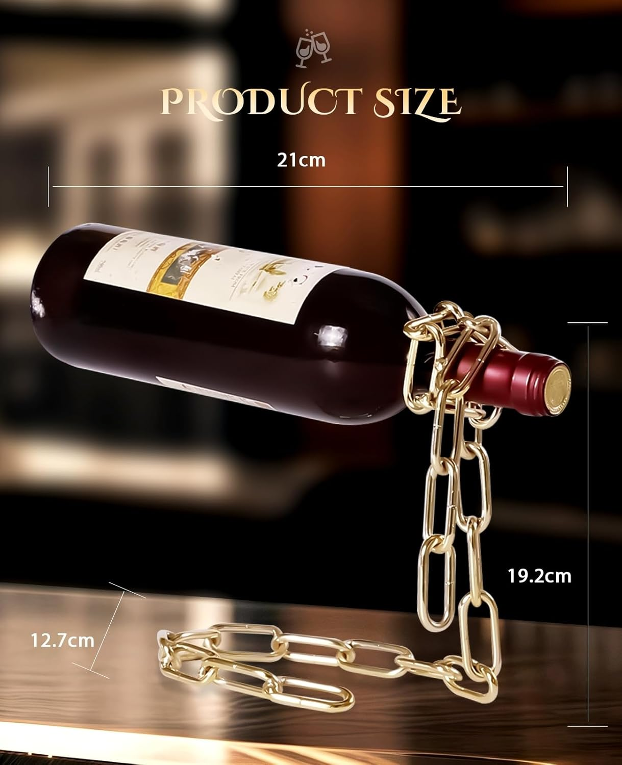 BRARIOS Creative Decor Desktop Wine Rack Chain Design No Assembly Required 20Cm Wine Bottle Rack for Home Bar Study Dining Room Decoration (Bronze) image number 4