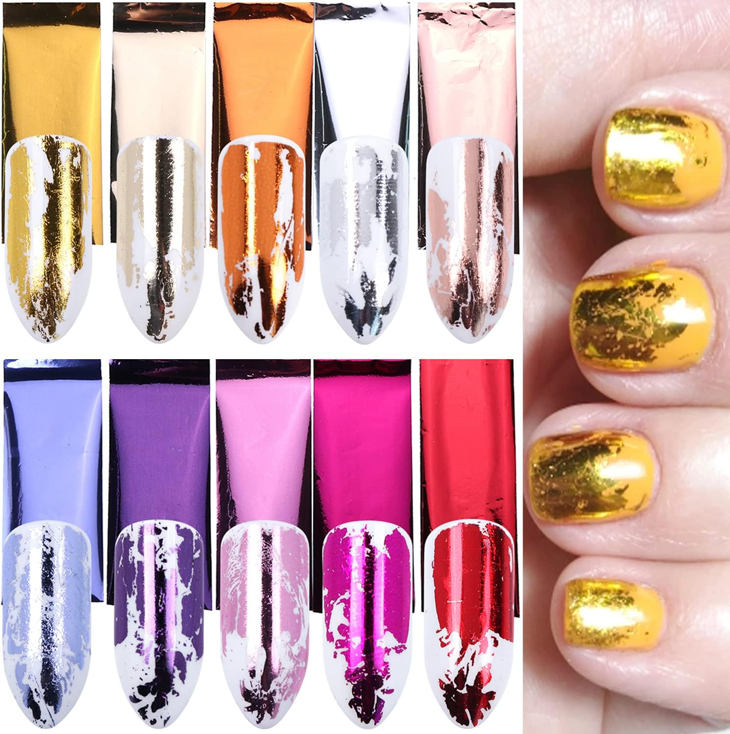 14 Sheets Gold Nail Foils Transfer Stickers - Holographic Effect Metallic Nail Art Foil Stickers in Color Gold and Silver - T11 image number 4