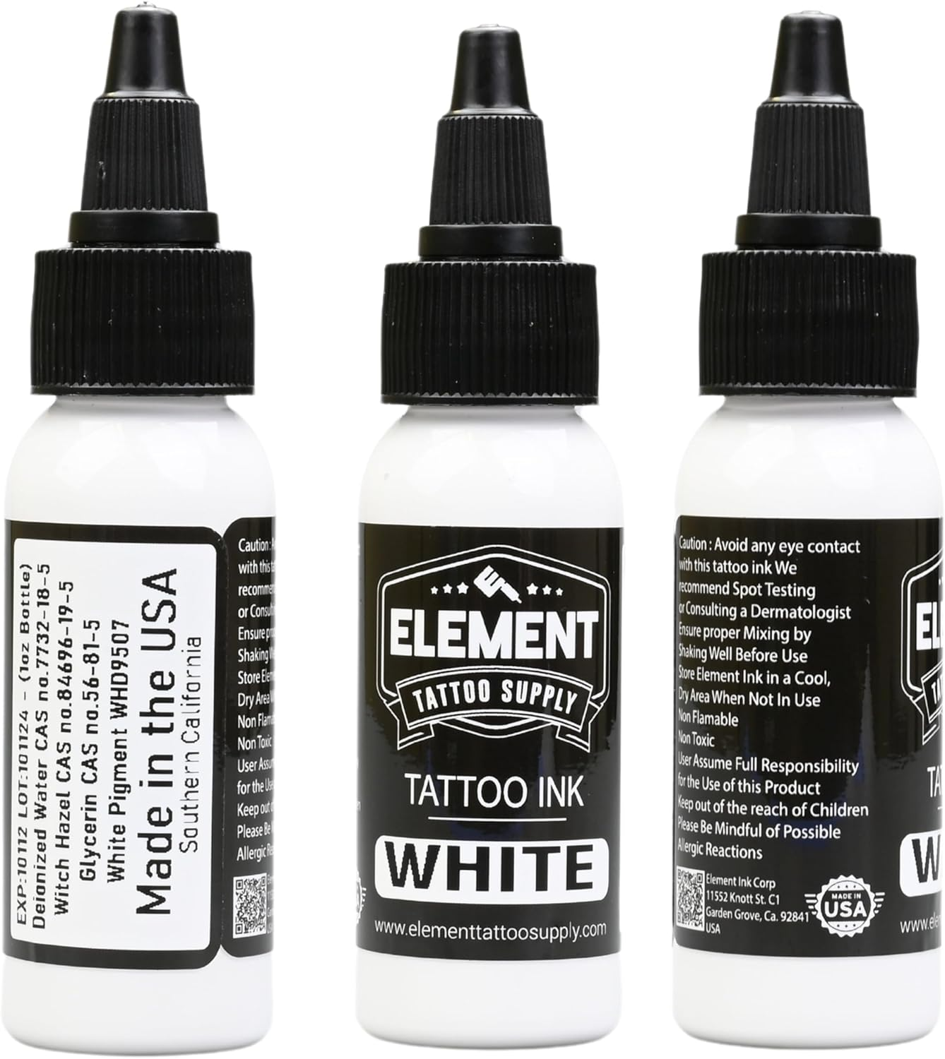 Element Tattoo Supply Tattoo Ink Set Black White Professional Solid Color for Human Skin Tattooing, Outlines, Shading, Blending, Mixing Color Supply for Artists 1Oz Bottle image number 4