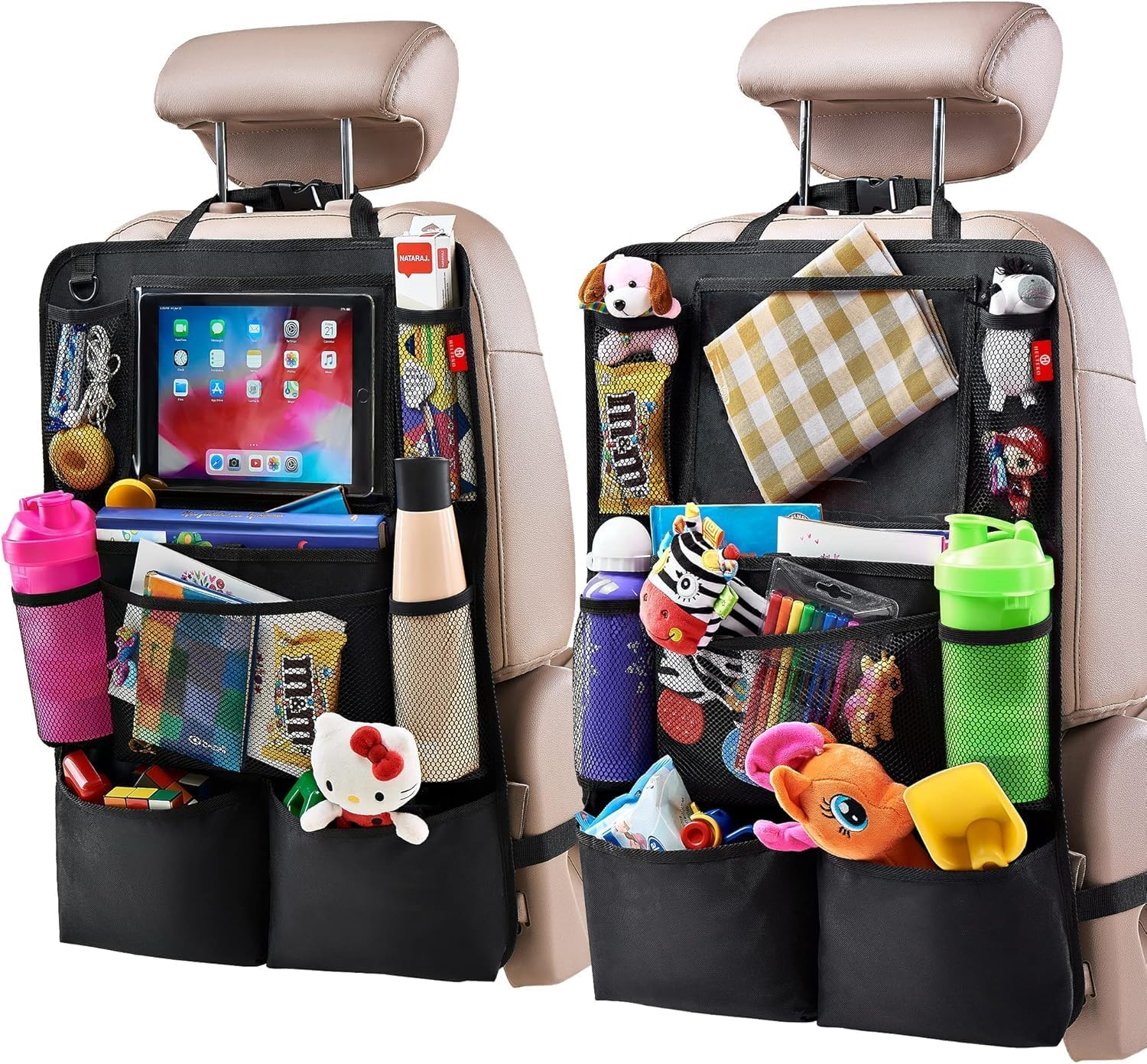 2-Pack Car Backseat Organizer with 9 Storage Pockets & Tablet Holder &ndash; Kick Mats Rear Seat Protector for Kids, Black &ndash; Travel Accessories