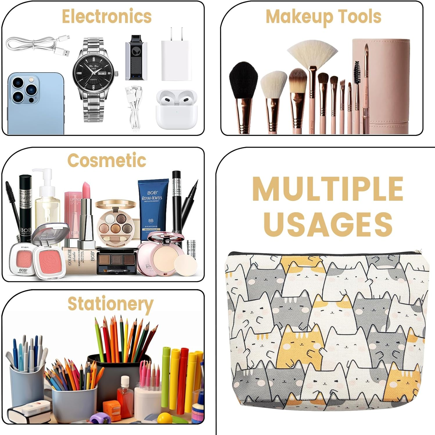 LJCZKA Cute Cat Makeup Bags Portable,Small Travel Cosmetic Bag Storage Organiser Toiletry Bag Zipper Pouch,Cat Gifts for Women/Girls/Cat Lovers, Multicolor, Fashion image number 3