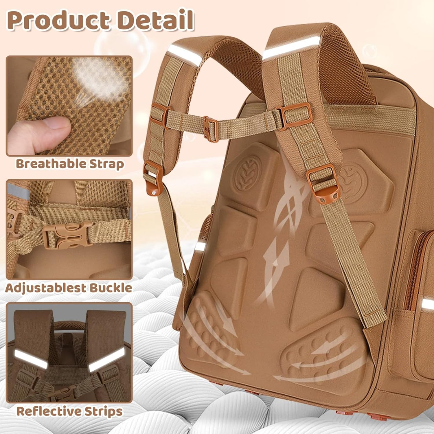 Mochila Capybara Backpack for School Kindergarten Kids Cute Cartoon Large Size Travel Book Bag with Suppes Stationery Set 1 Pencil Case Three Cards 6 Badges and 1 Plush Pendant Brown Schoolpack image number 5