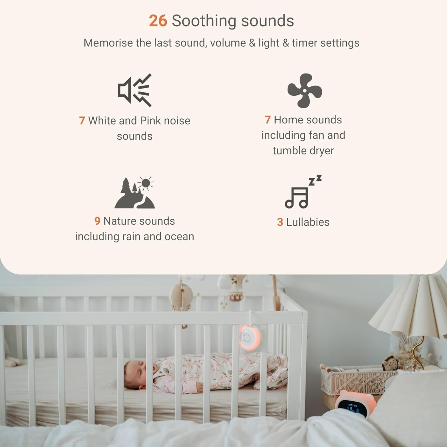 Sleep like Goldilocks - Sound Sleeper | Baby White Noise Machine & Night Light | 26 Soothing Sounds, Dimmable LED Light, 8 Colours Including Red Light, USB Rechargeable - up to 50 Hours Battery Life and More | Portable & Travel-Friendly image number 3
