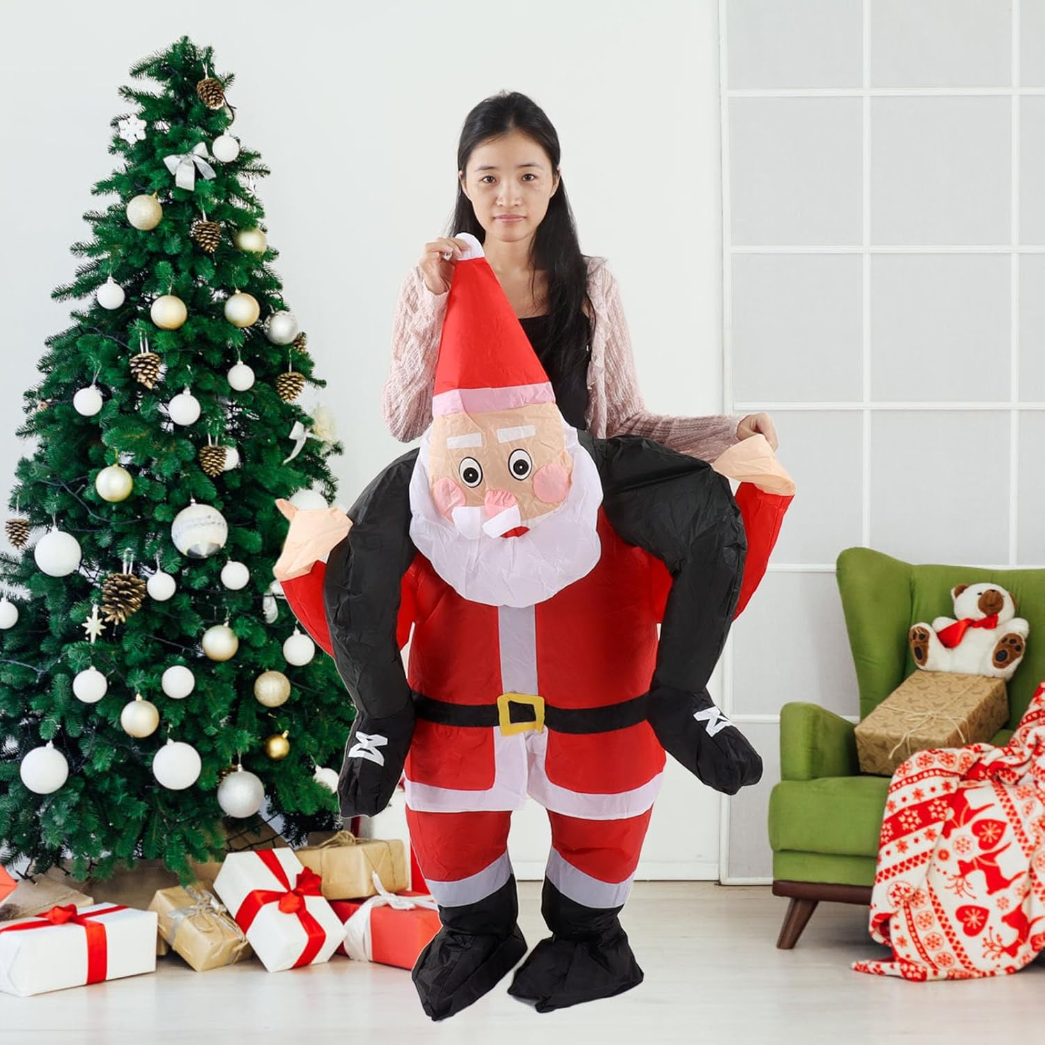 Santa Costume, Inflatable Christmas Santa Claus Suit, Funny Blow up Christmas Costumes Suit, Unisex Adult Fancy Dress Costume for Christmas Halloween Cosplay, Santa Claus (Adult) image number 5