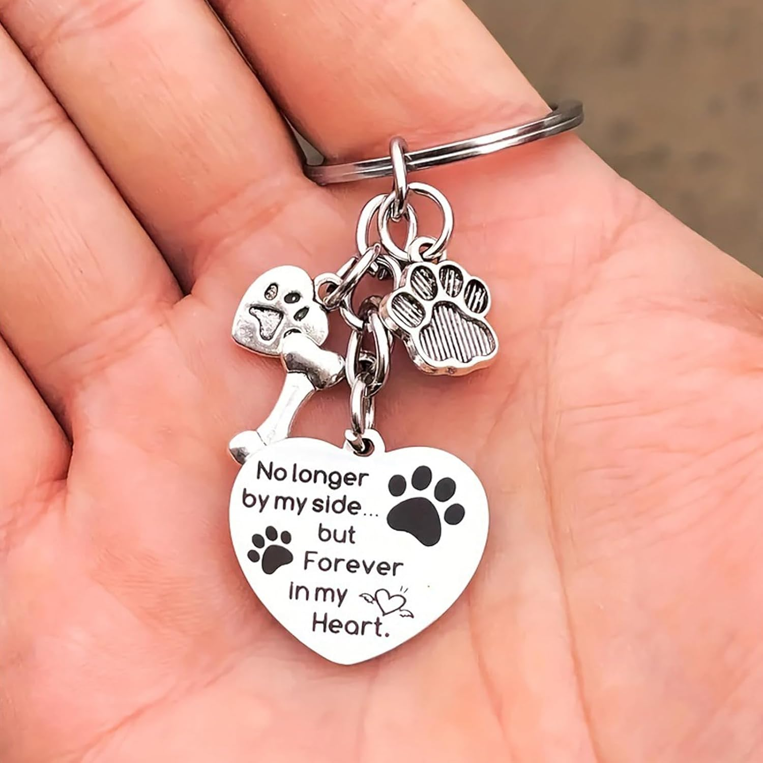Enkrio Dog Memorial Keychain Pet Memorial Gifts No Longer by My Side Forever in My Heart Paw Print Loss of Dog Sympathy Keyring Pet Remembrance Gift image number 5