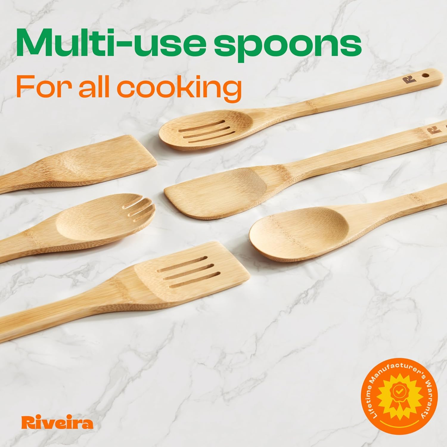 Riveira Wooden Spoons for Cooking 6-Piece Bamboo Utensil Set Apartment Essentials Wood Spatula Spoon Nonstick Premium Quality Housewarming Gifts Wooden Utensils for Everyday Use image number 6
