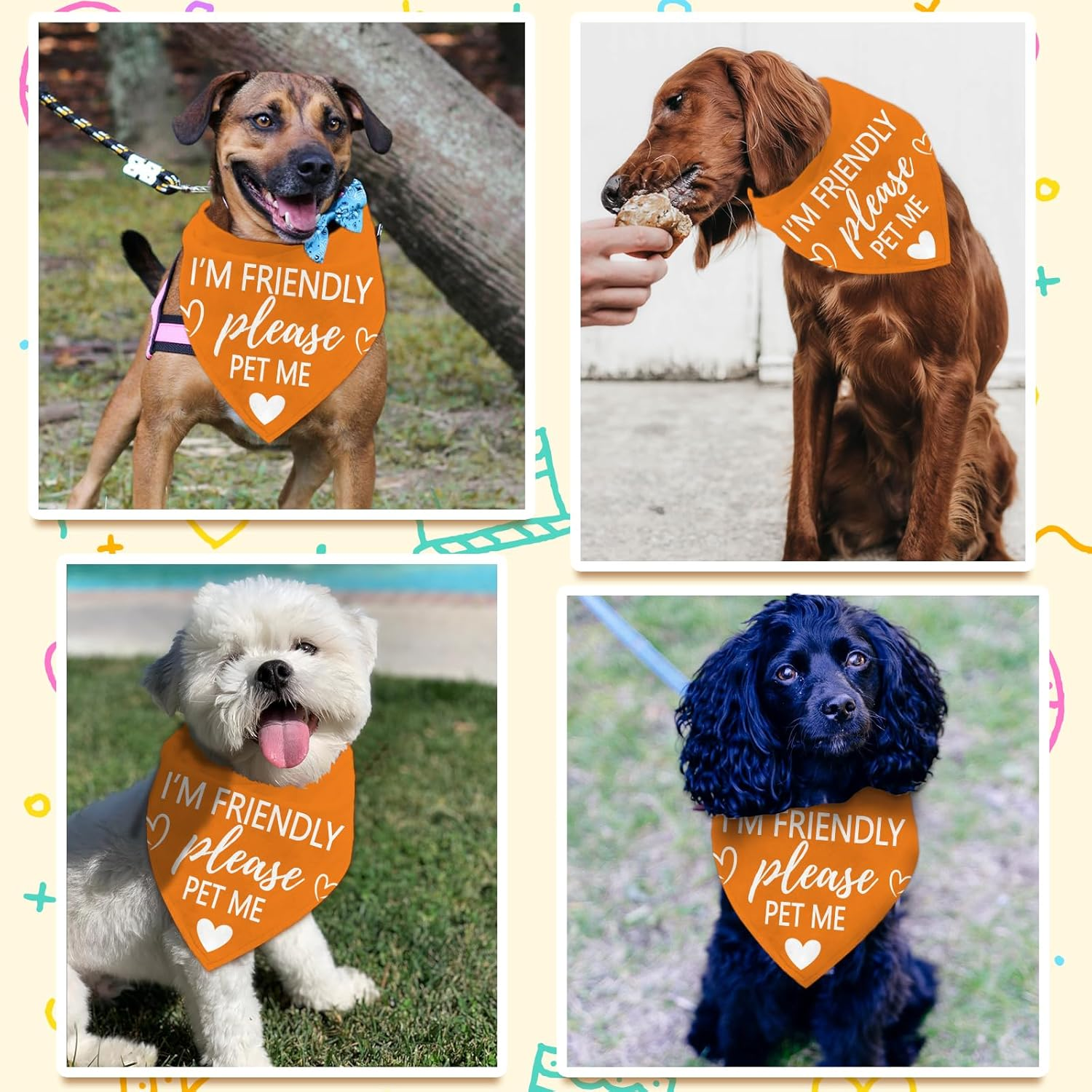 Arricraft 1 Pc Pet Dog Bandana, Orange Cotton Triangle Pet'S Bandana "Please Pet Me" Words Heart Washable Scarf Bibs Accessories Chief for Large Dogs and Pets Lovers 55X55X78Cm image number 1