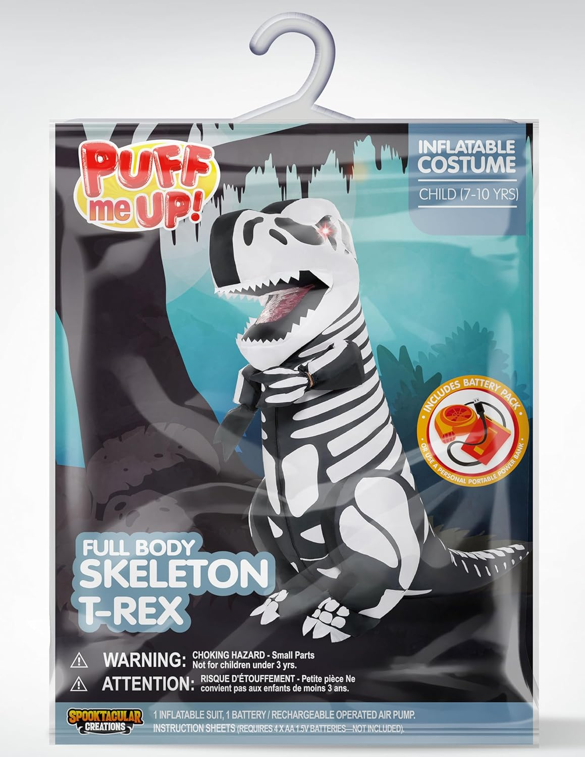 Spooktacular Creations Kids Inflatable Costume, Skeleton Dinosaur Costume, Full Body Skeleton T-Rex Blow up Costume